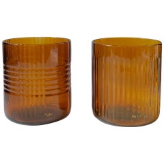 Set of Four Up-Cycled Dark Amber Color Glass Tumblers
