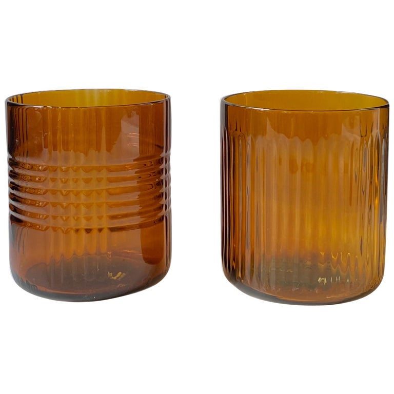 Set of Four Up-Cycled Dark Amber Color Glass Tumblers
