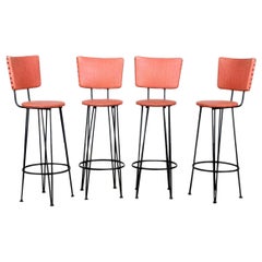 Set of Four Upholstered Iron Barstools