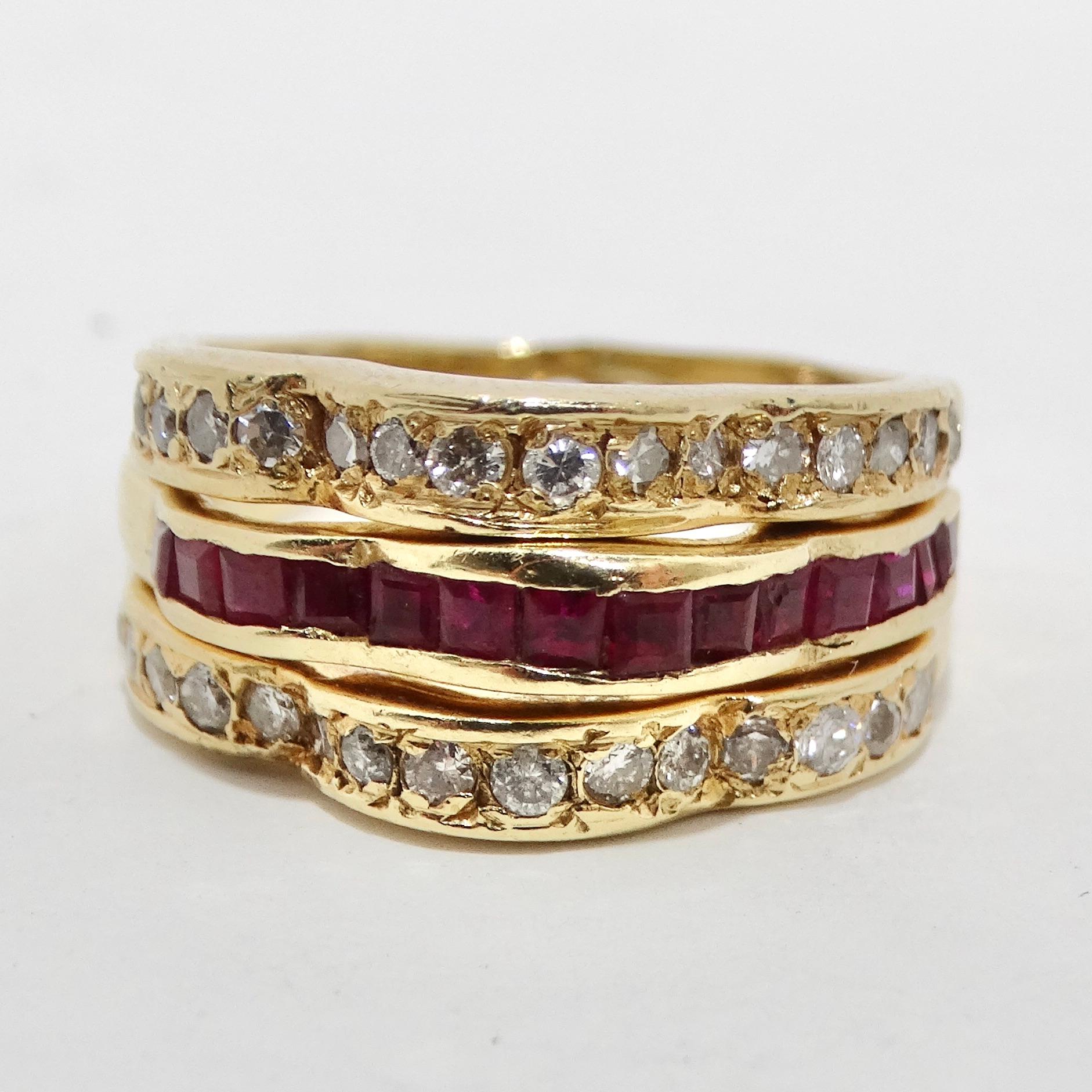 Van Cleef Inspired Set of Four Diamond, Ruby, Emerald, Sapphire 18K Gold Rings For Sale 7