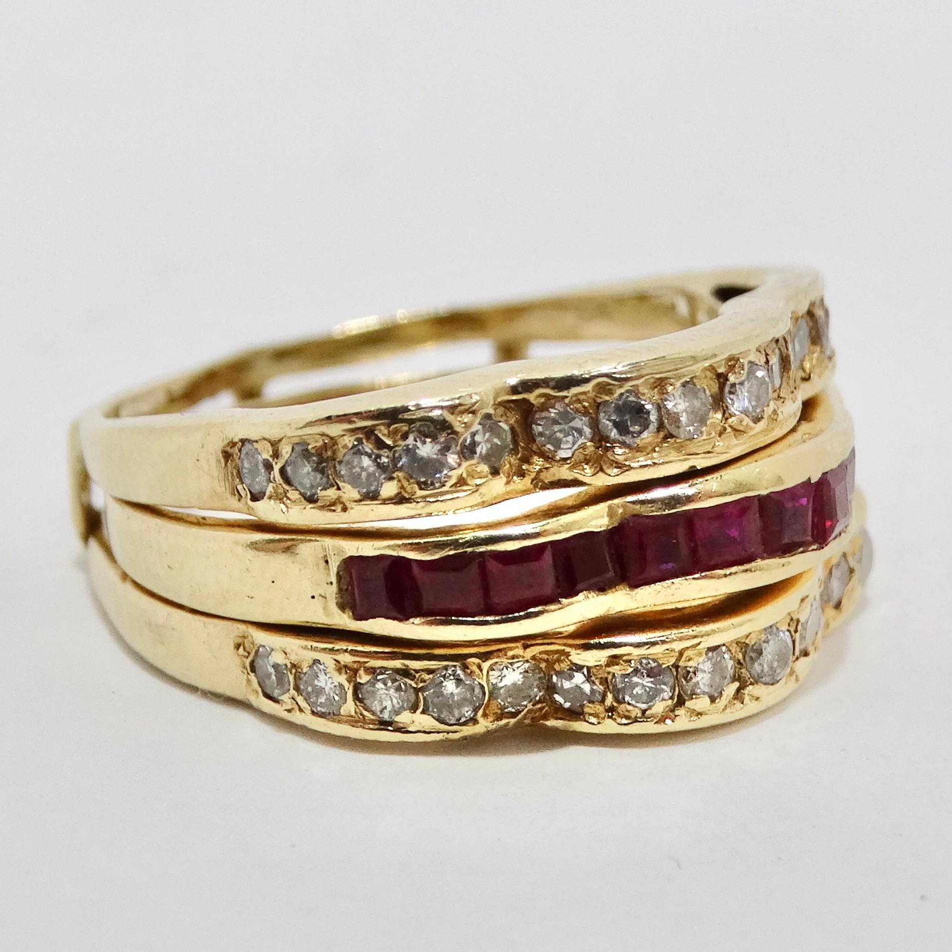 Van Cleef Inspired Set of Four Diamond, Ruby, Emerald, Sapphire 18K Gold Rings For Sale 8