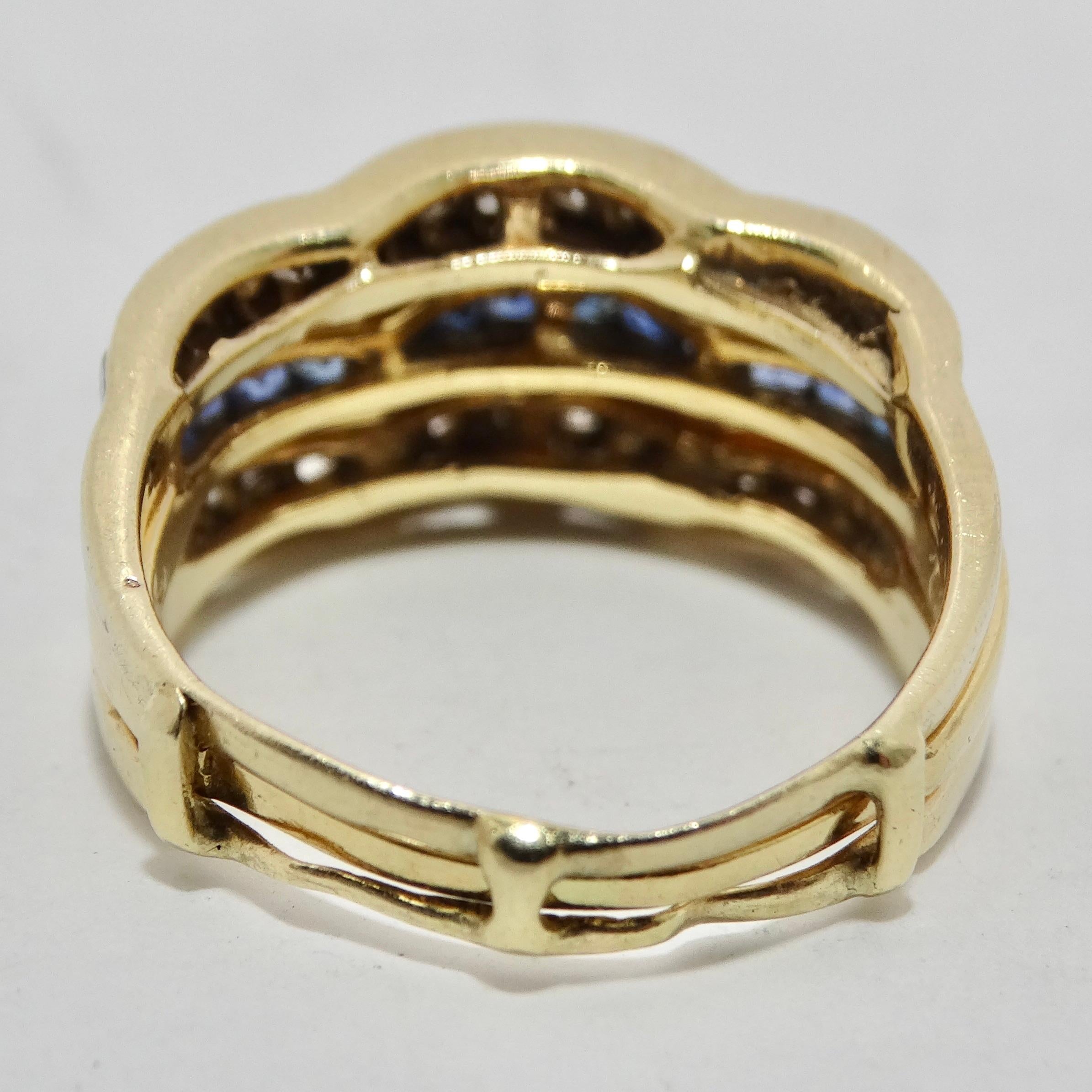 Women's or Men's Van Cleef Inspired Set of Four Diamond, Ruby, Emerald, Sapphire 18K Gold Rings For Sale