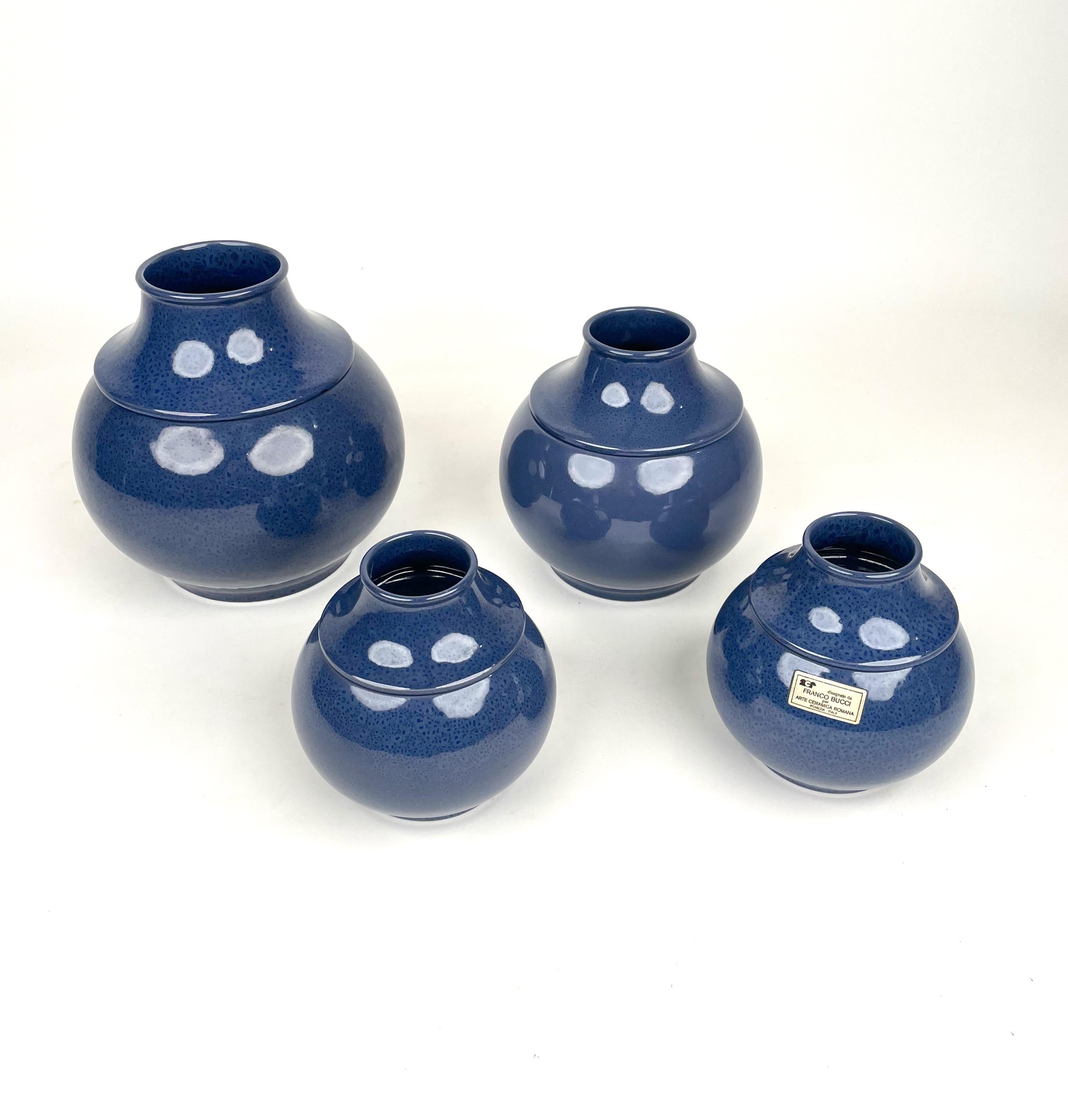 Late 20th Century Set of Four Vases Ceramic Franco Bucci for Arte Ceramica Romana, Italy, 1970s For Sale