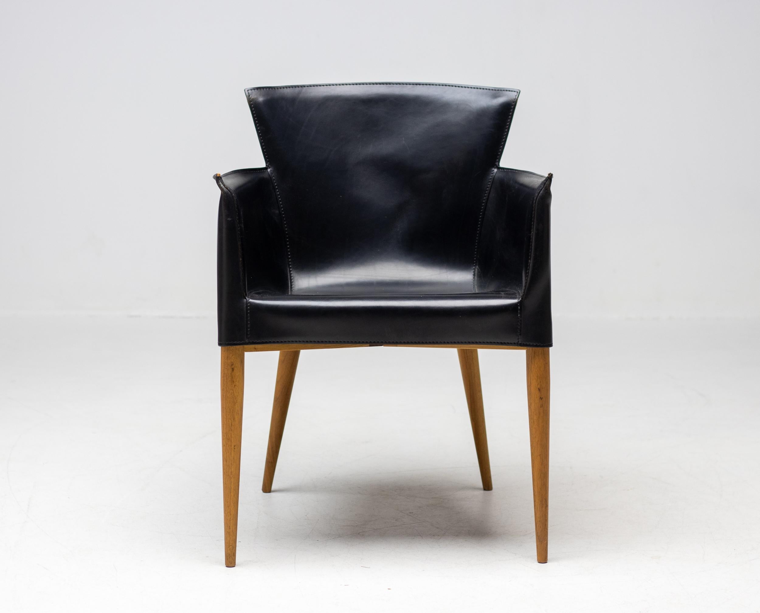 Mid-Century Modern Set of Four Vela Leather Armchairs by Carlo Bartoli  For Sale