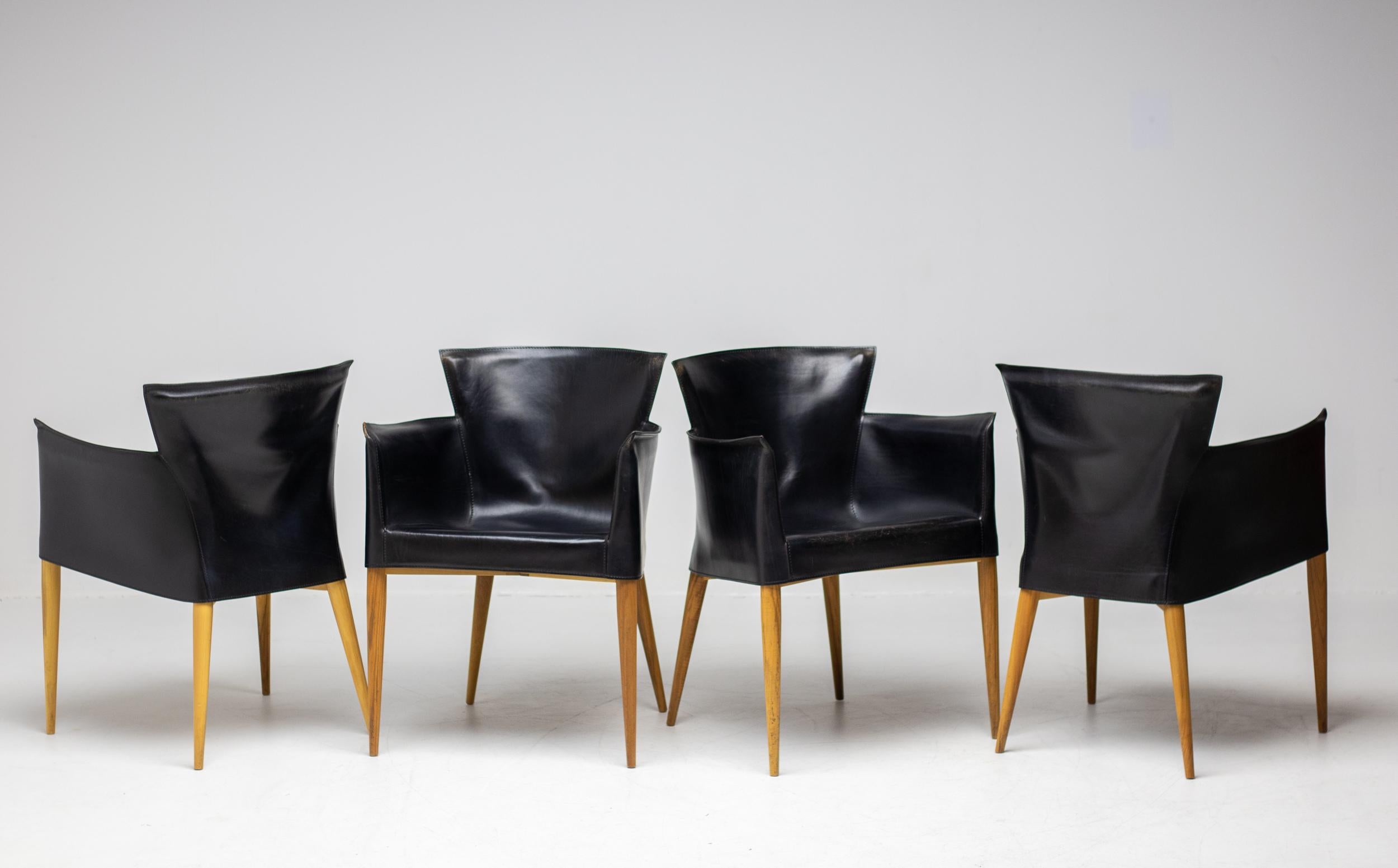 Set of Four Vela Leather Armchairs by Carlo Bartoli  For Sale 3