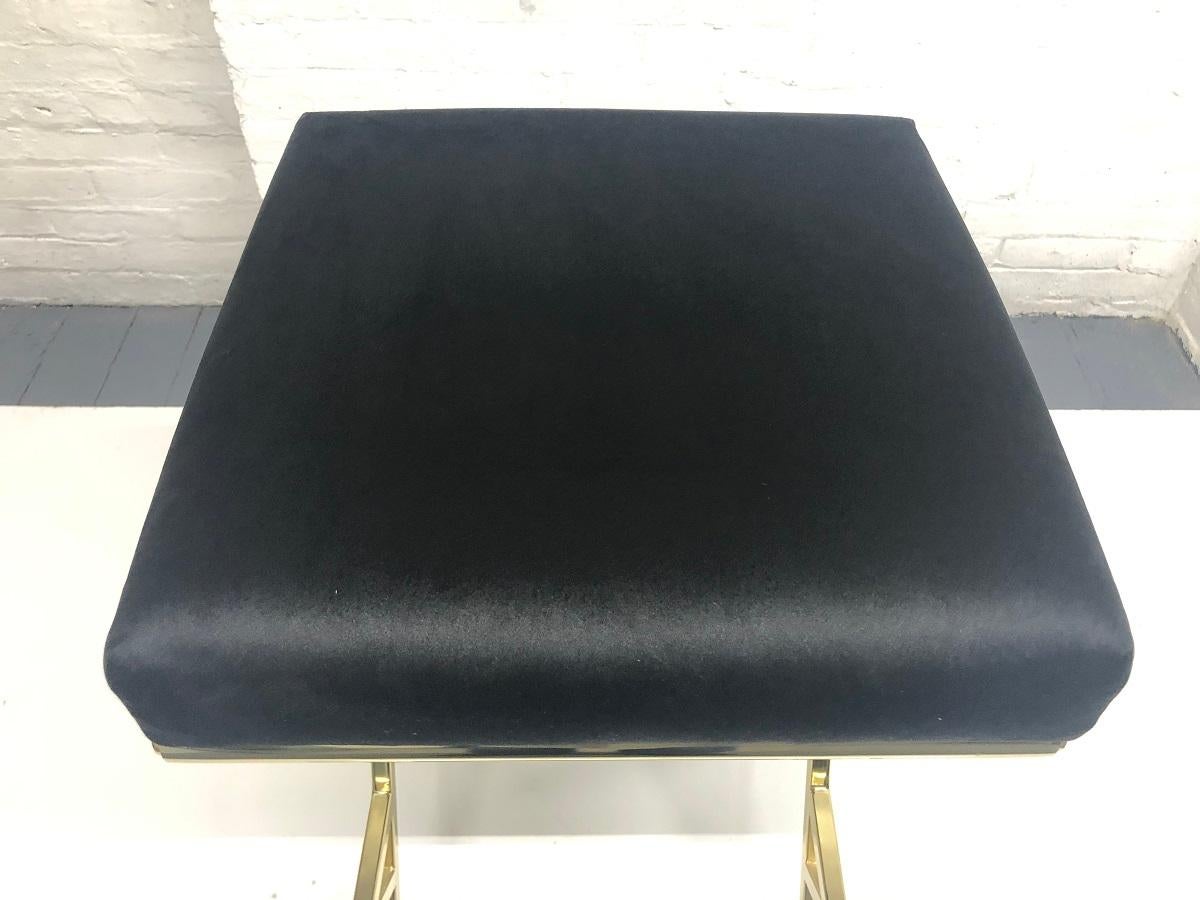 Set of Four Velvet and Brass Finish Bar Stools In Good Condition For Sale In New York, NY