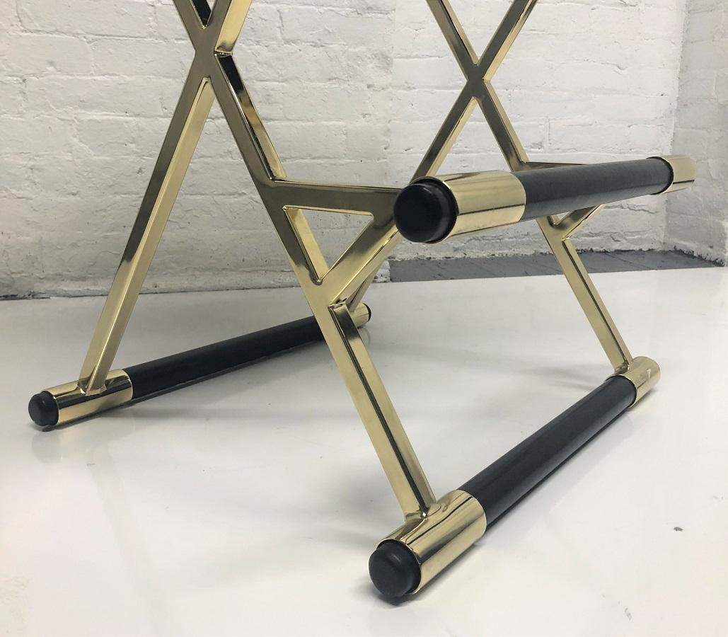 Late 20th Century Set of Four Velvet and Brass Finish Bar Stools For Sale
