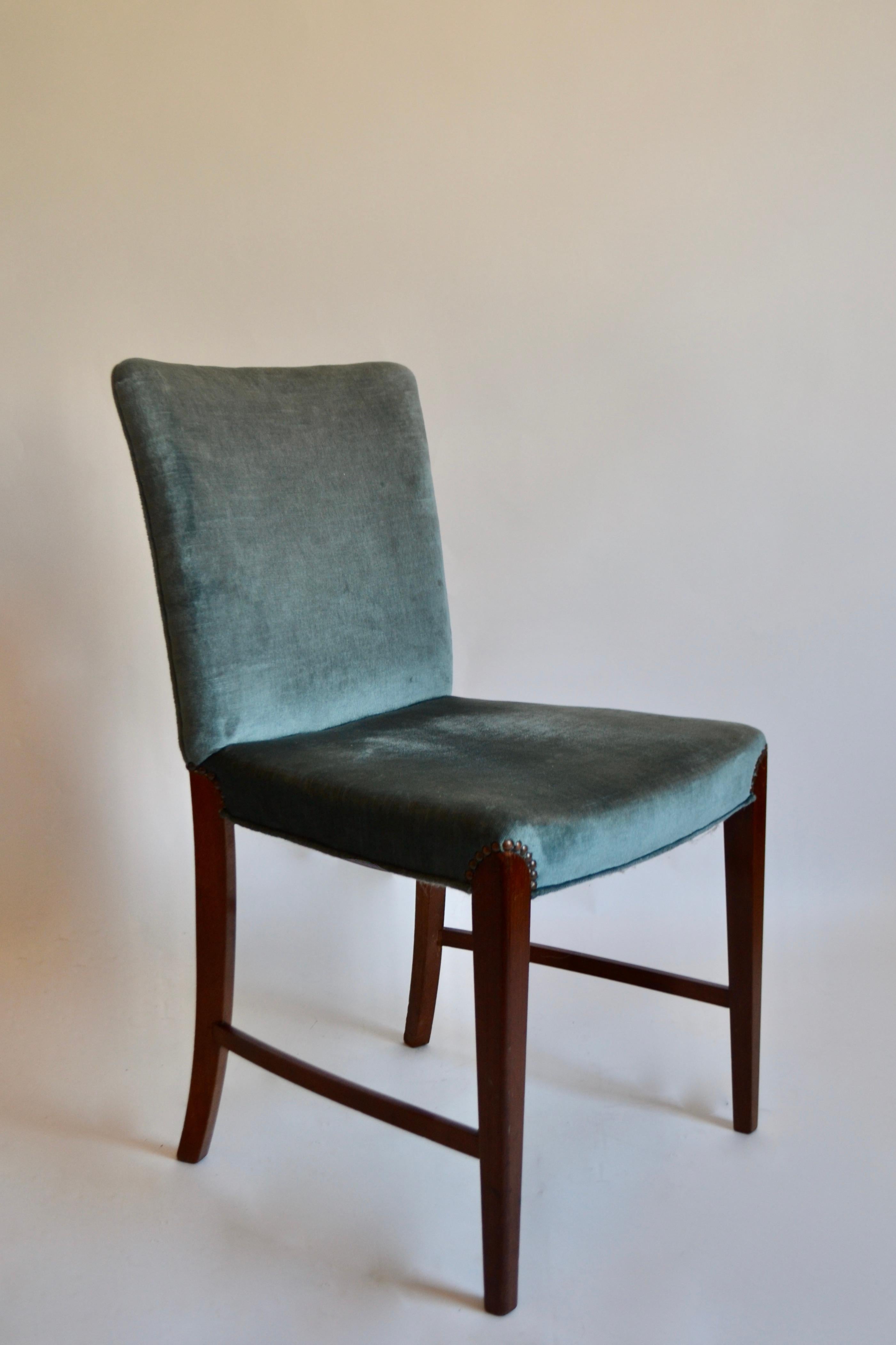 20th Century Set of Four Velvet and Walnut Danish Dining Chairs by P. A. Nielsen & Co, 1940s