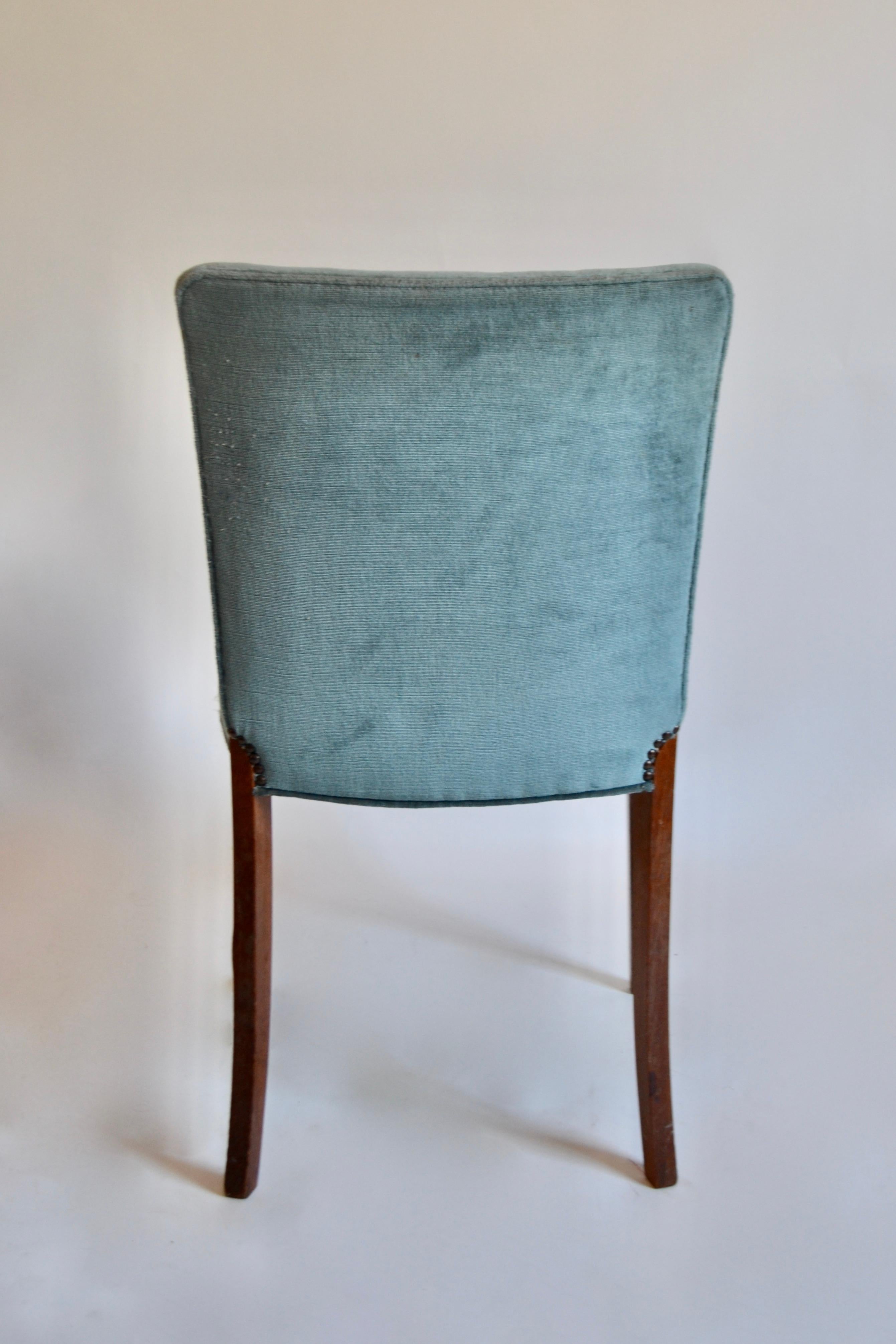 Set of Four Velvet and Walnut Danish Dining Chairs by P. A. Nielsen & Co, 1940s 1
