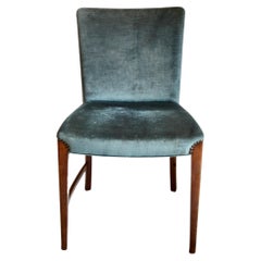 Set of Four Velvet and Walnut Danish Dining Chairs by P. A. Nielsen & Co, 1940s