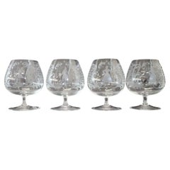 Set von vier venezianischen cognacfarbenen Glasgläsern mit raffinierter Dekoration