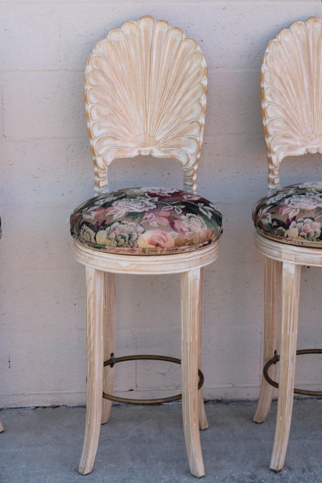 Set of Four Venetian Grotto Style Shell Back Swivel Bar Stools 3