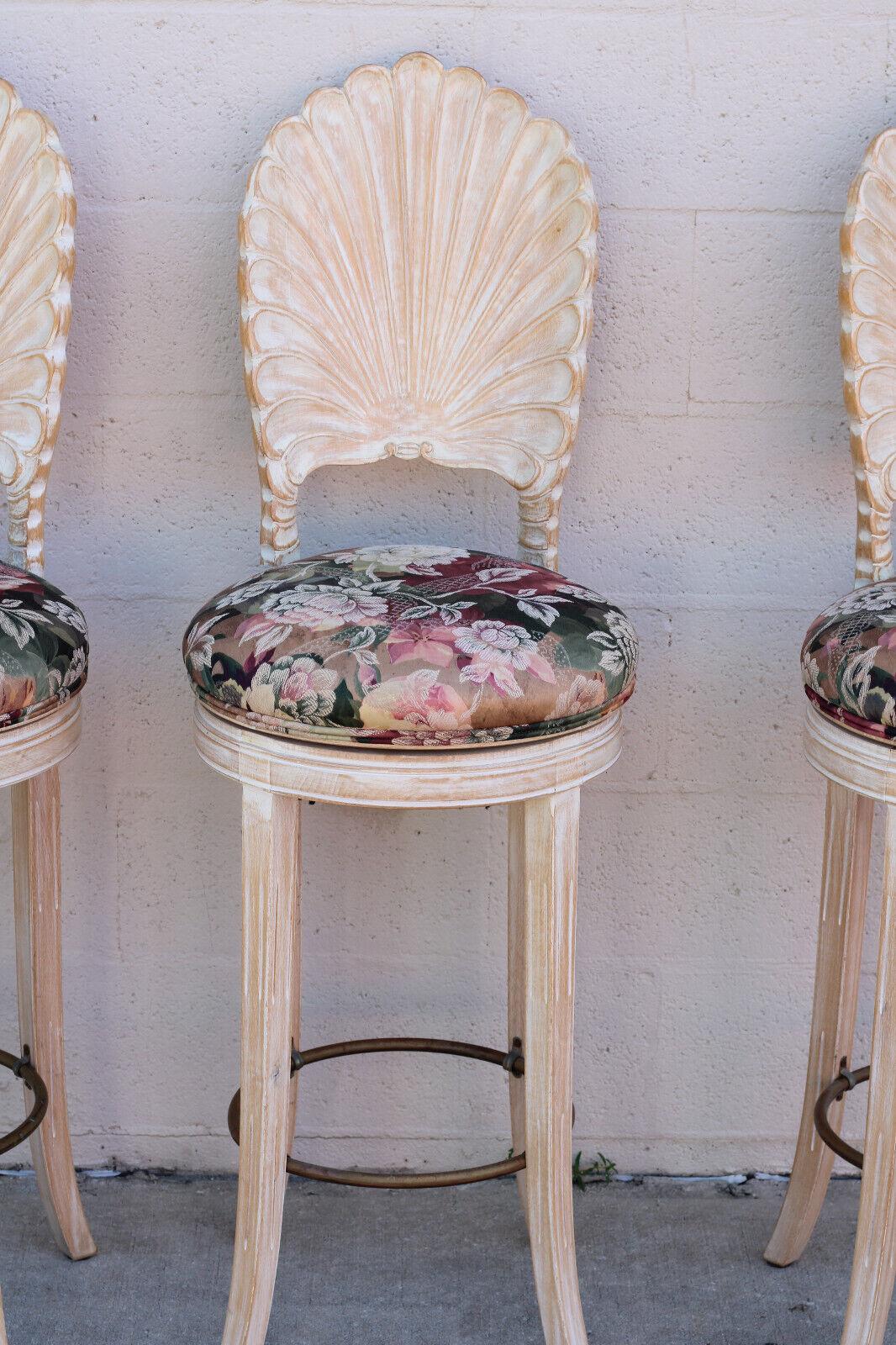 Set of Four Venetian Grotto Style Shell Back Swivel Bar Stools 4