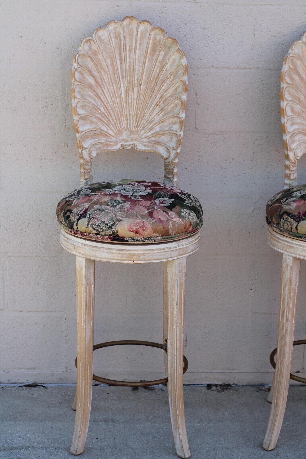 Set of Four Venetian Grotto Style Shell Back Swivel Bar Stools 5