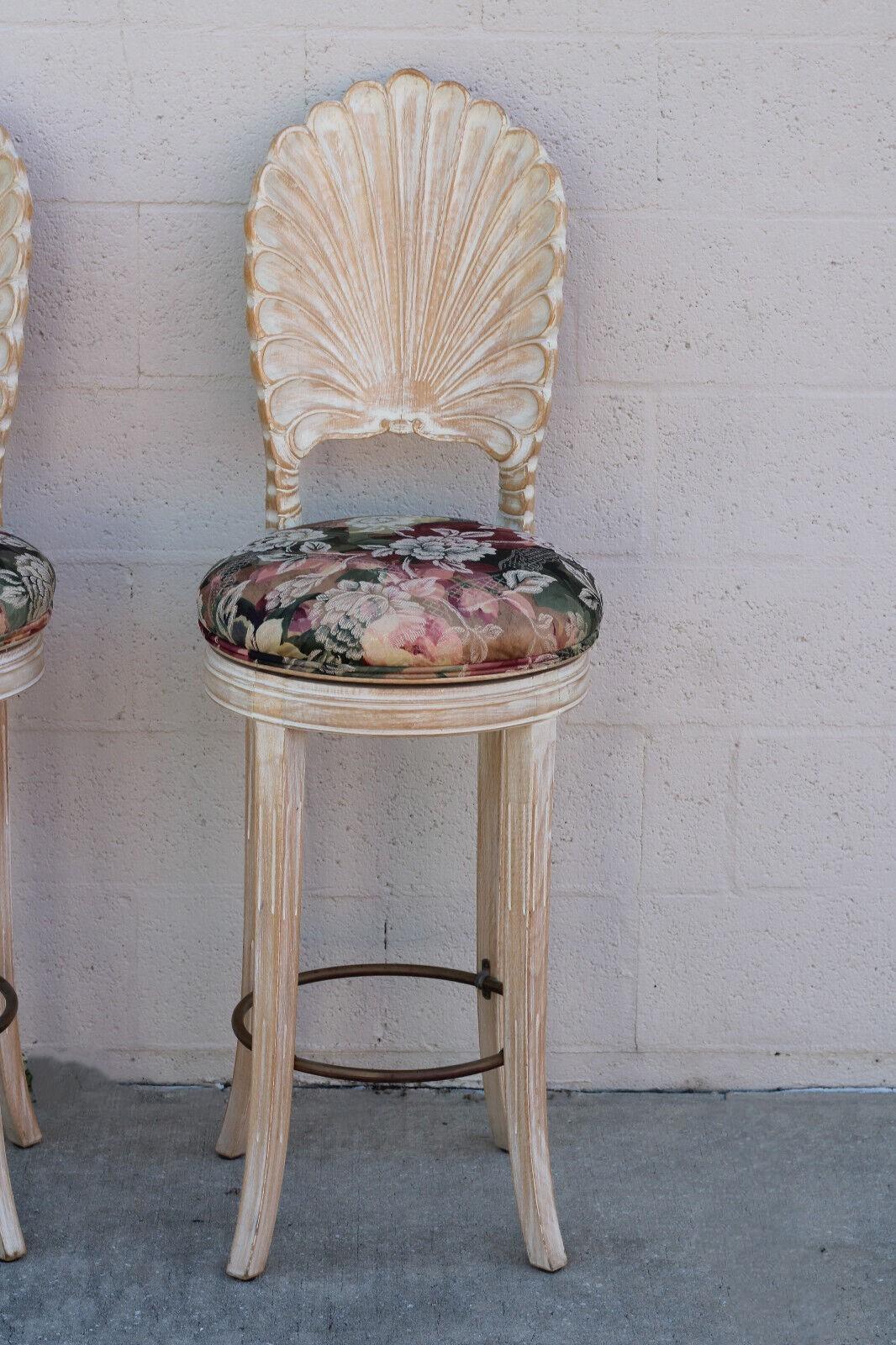 Set of Four Venetian Grotto Style Shell Back Swivel Bar Stools 6