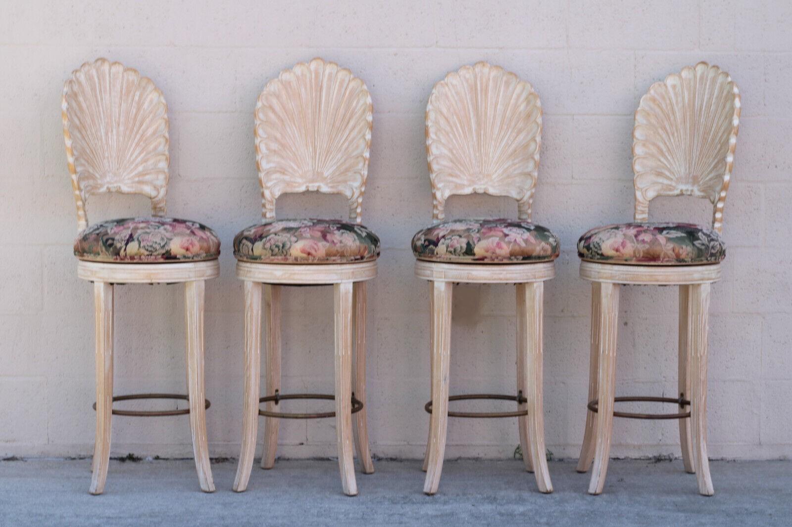 Set of Four Venetian Grotto Style Shell Back Swivel Bar Stools 9
