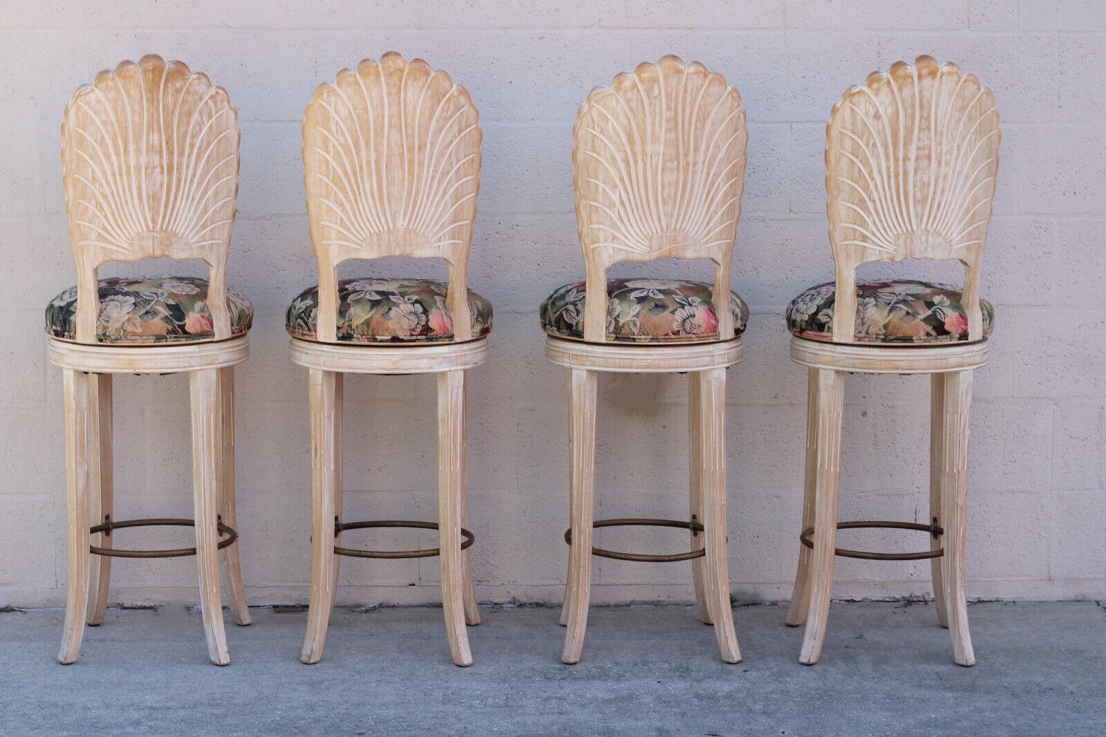 Italian Set of Four Venetian Grotto Style Shell Back Swivel Bar Stools