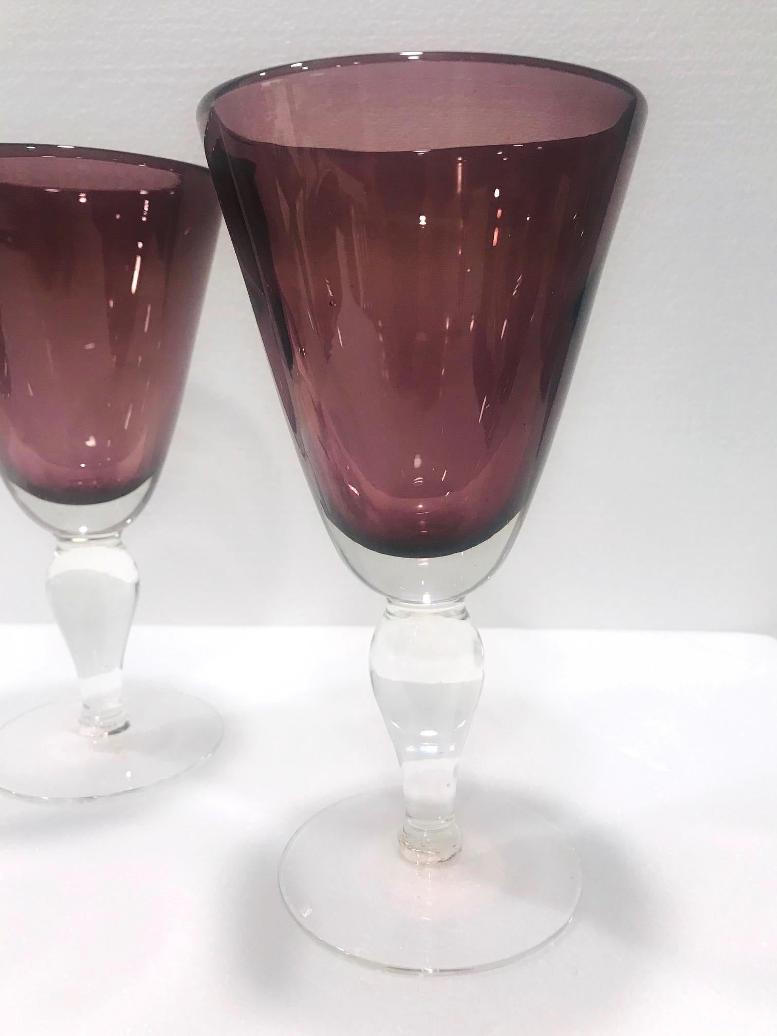 Set of Four Venetian Murano Glass Goblets in Purple Amethyst, Italy, circa 1990 4