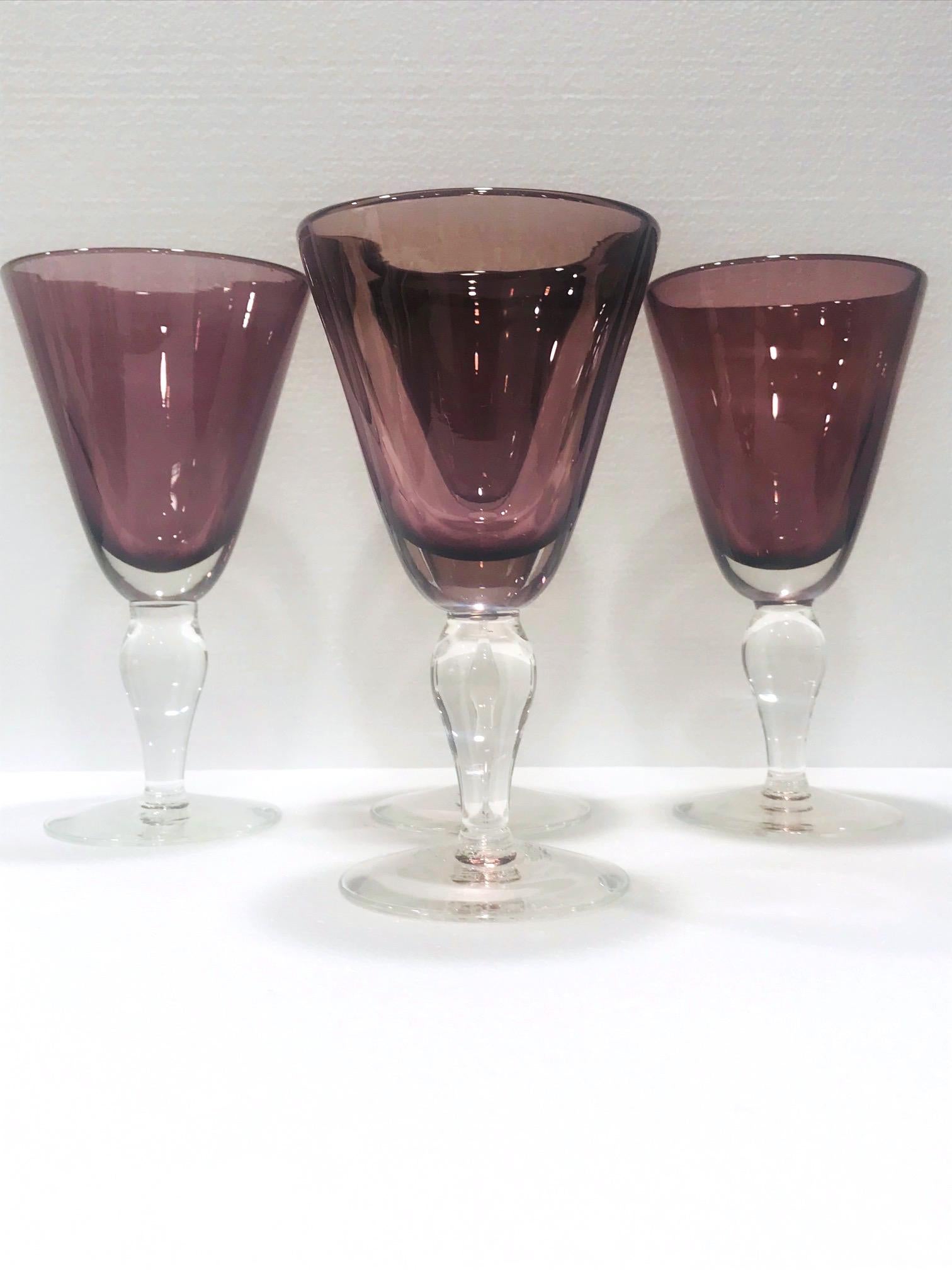 Set of Four Venetian Murano Glass Goblets in Purple Amethyst, Italy, circa 1990 5