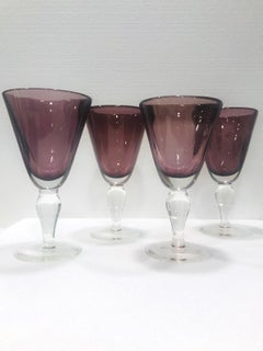Set of Four Venetian Murano Glass Goblets in Purple Amethyst, Italy, circa 1990