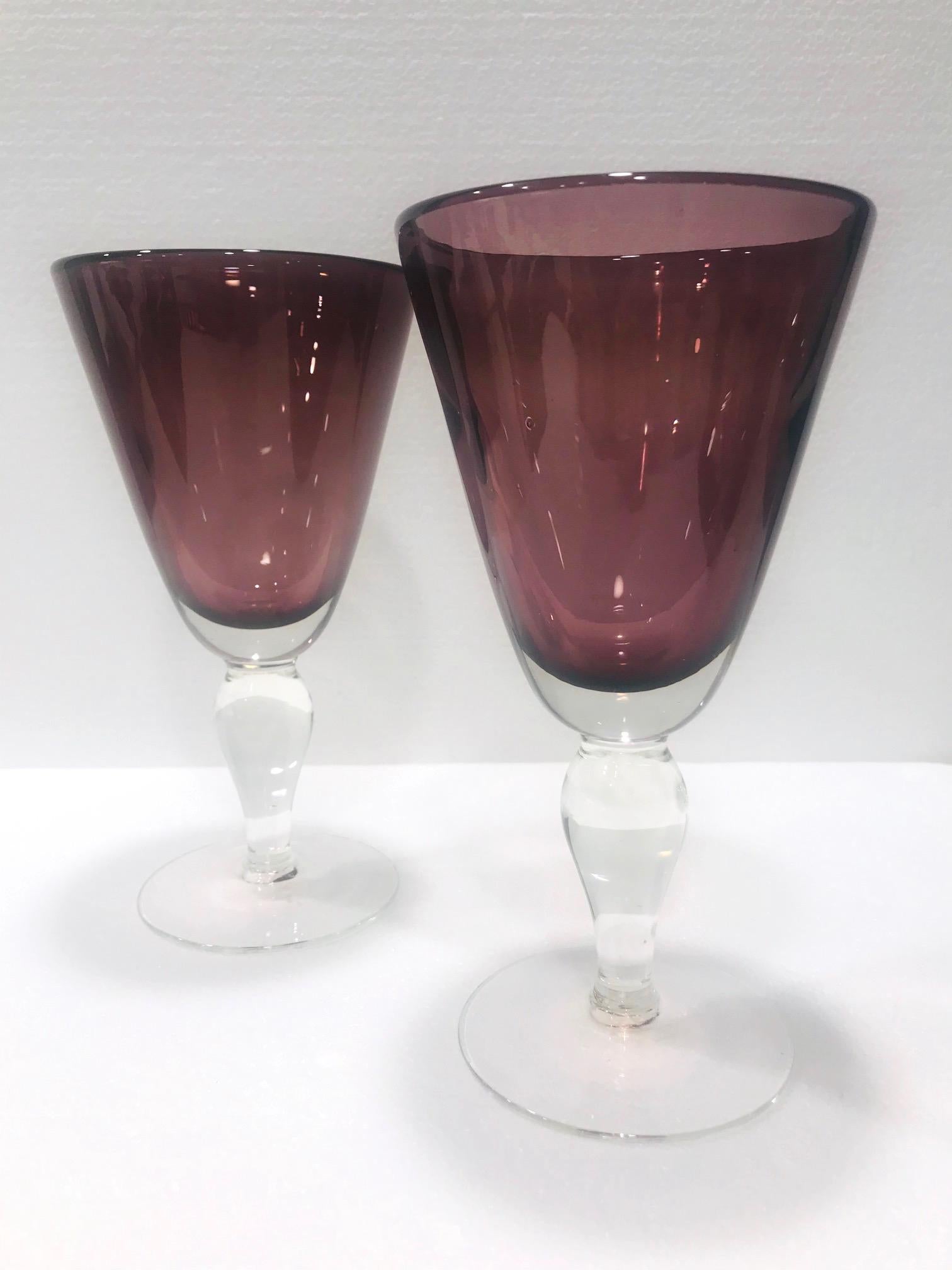 Hand-Crafted Set of Four Venetian Murano Glass Goblets in Purple Amethyst, Italy, circa 1990