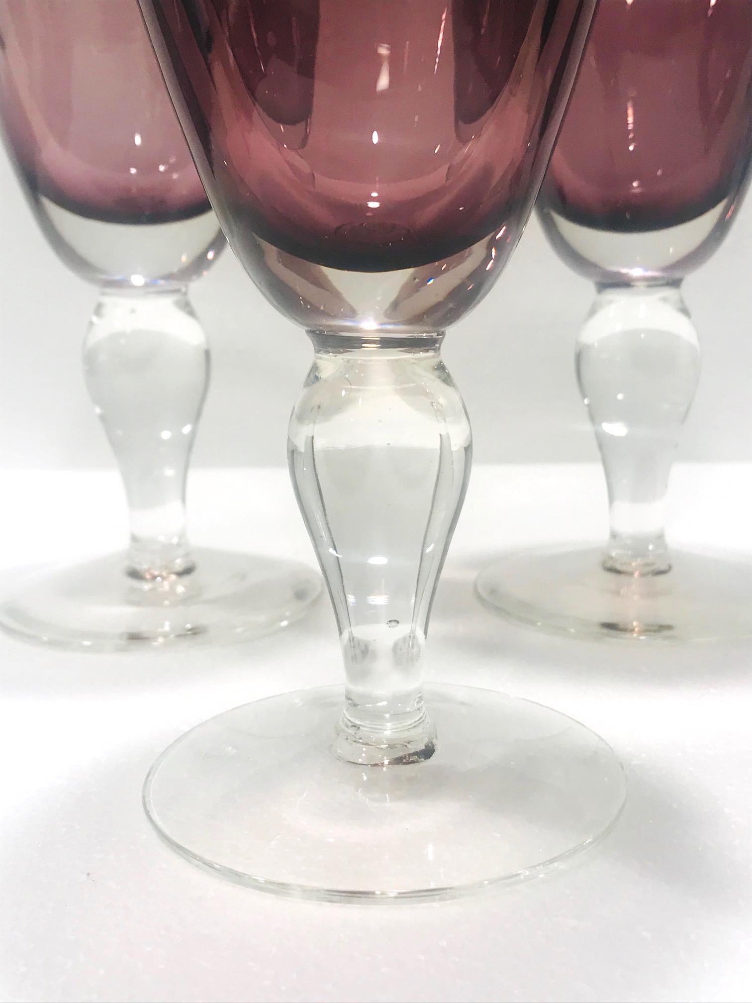Late 20th Century Set of Four Venetian Murano Glass Goblets in Purple Amethyst, Italy, circa 1990