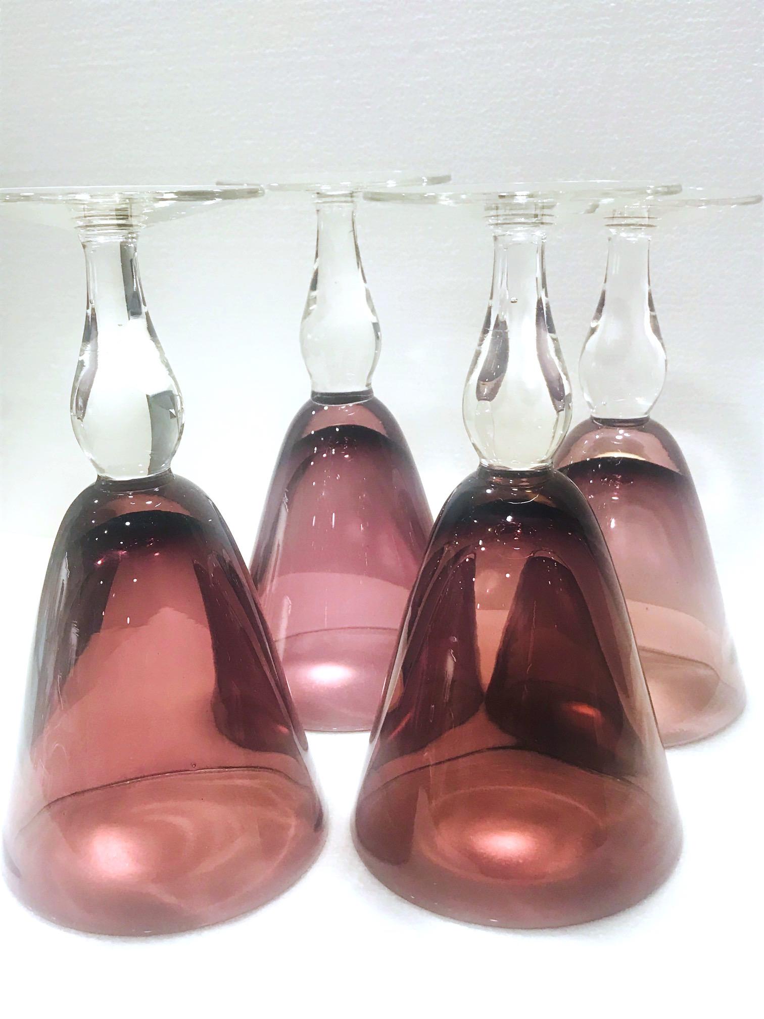 Set of Four Venetian Murano Glass Goblets in Purple Amethyst, Italy, circa 1990 1