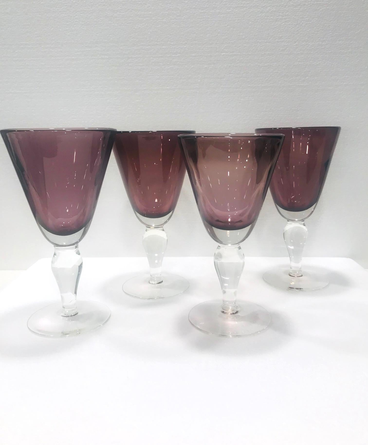 Set of Four Venetian Murano Glass Goblets in Purple Amethyst, Italy, circa 1990 2