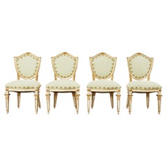 Vintage Set of Four Venetian Parcel Gilt Painted Shield Back Dining Chairs