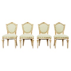 Set of Four Venetian Parcel Gilt Painted Shield Back Dining Chairs