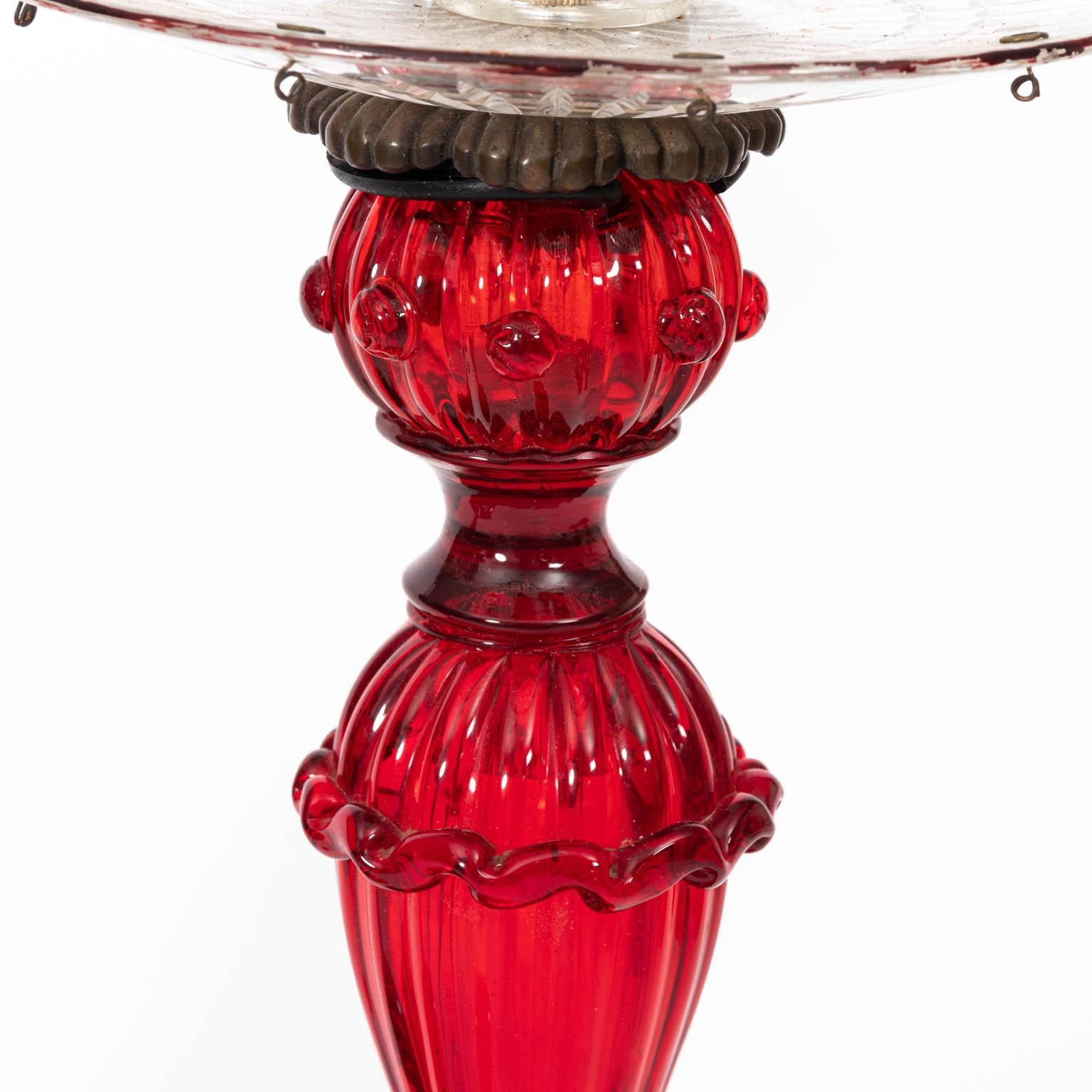 Set of Four Venetian Ruby Glass Candle Sticks 4
