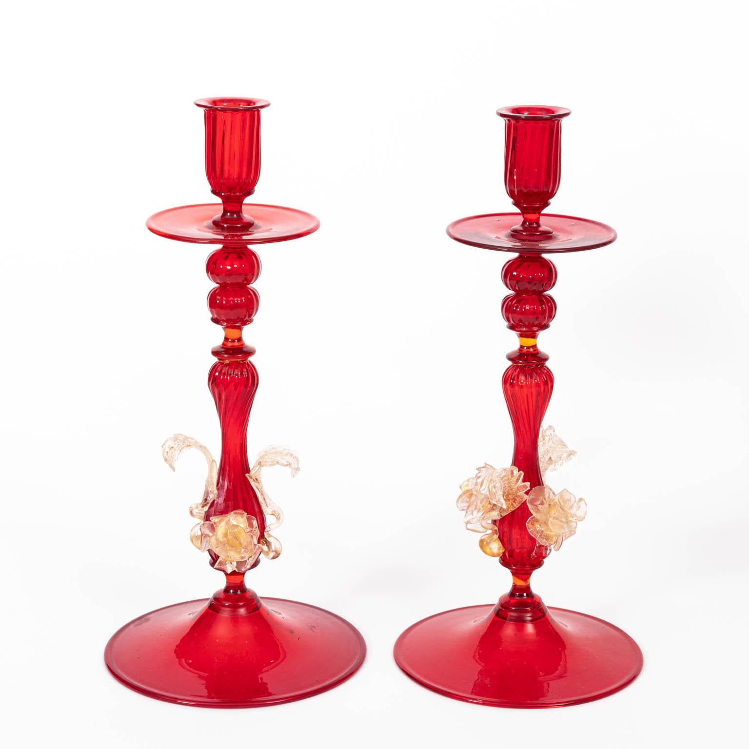 Set of Four Venetian Ruby Glass Candle Sticks 6