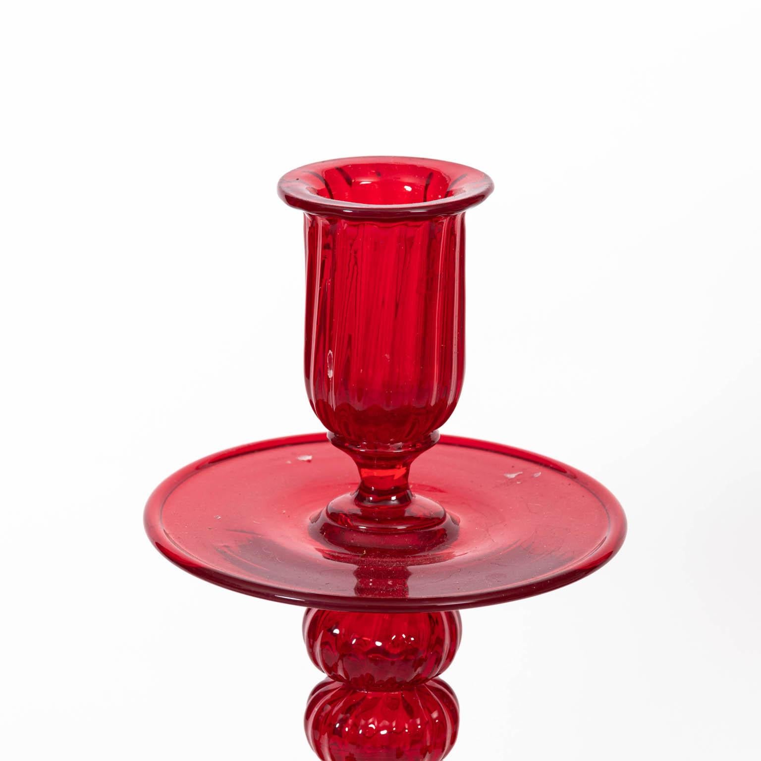 Set of Four Venetian Ruby Glass Candle Sticks 9