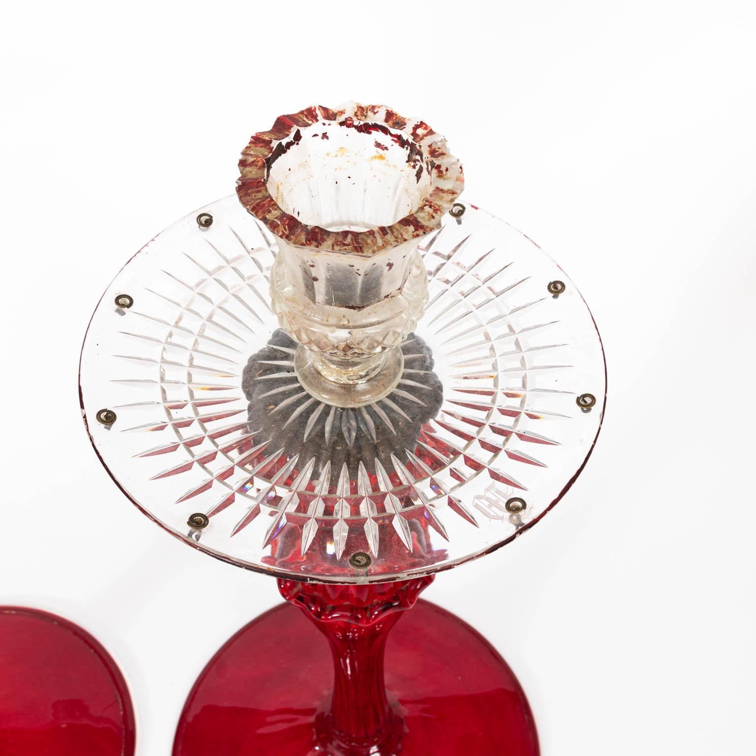 Set of Four Venetian Ruby Glass Candle Sticks In Good Condition In Stamford, CT
