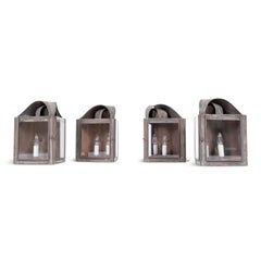 Set of Four Verdigris Green and Copper Wall-Mounted Lanterns