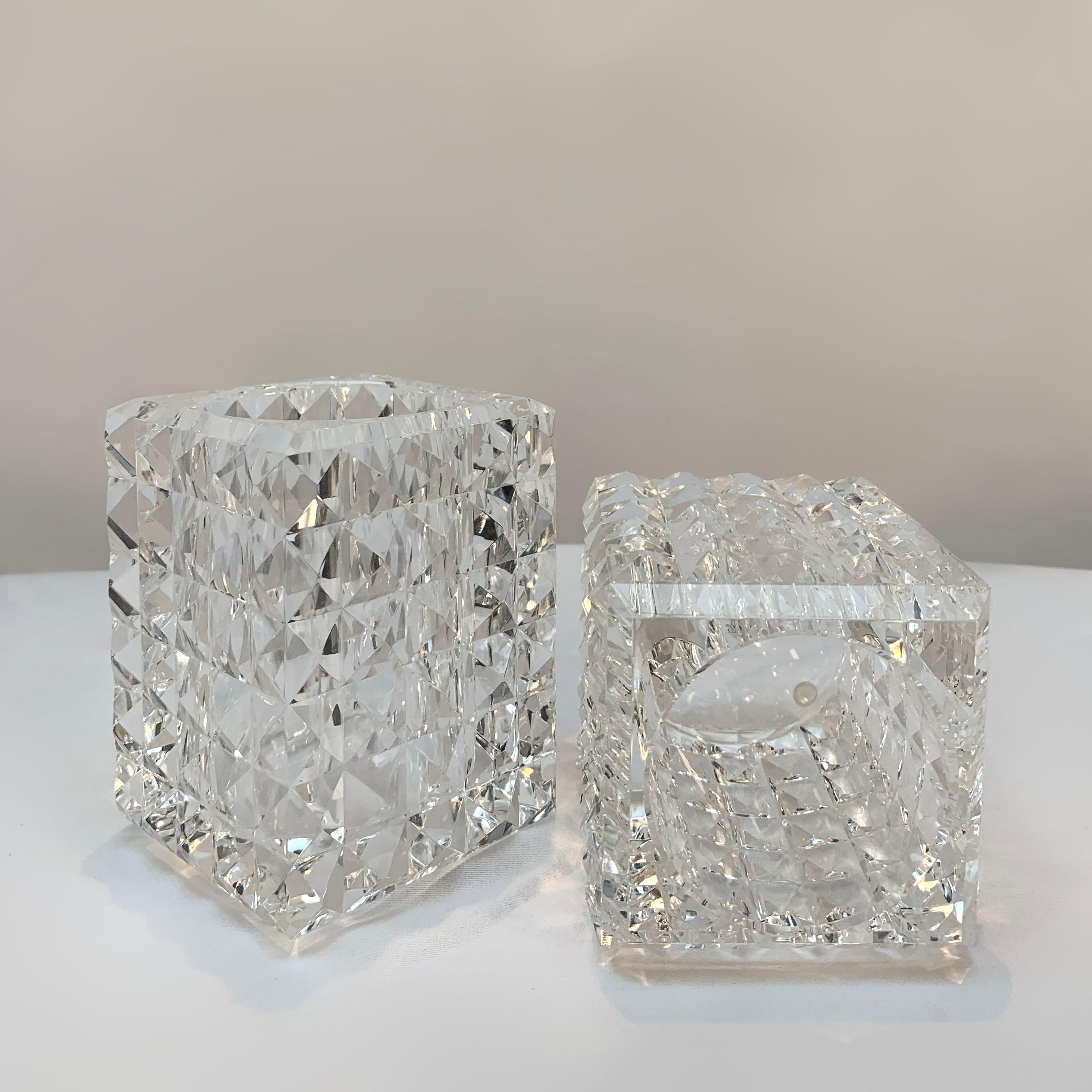 Modern Set of Four Veritas Faceted Optical Glass Candle Votives, Texas, 2016 For Sale