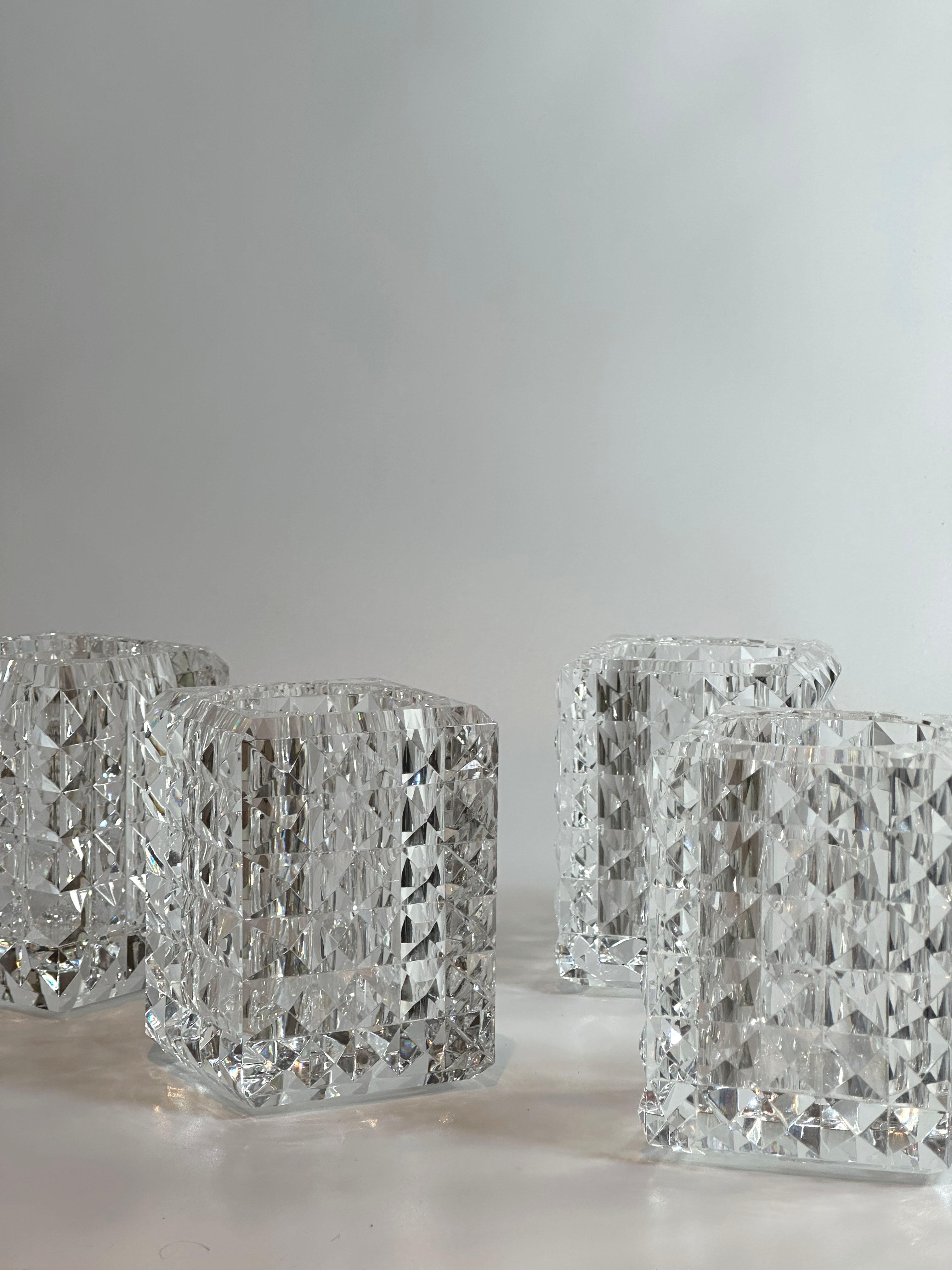Set of Four Veritas Faceted Optical Glass Candle Votives, Texas, 2016 In Good Condition For Sale In Glasgow, GB