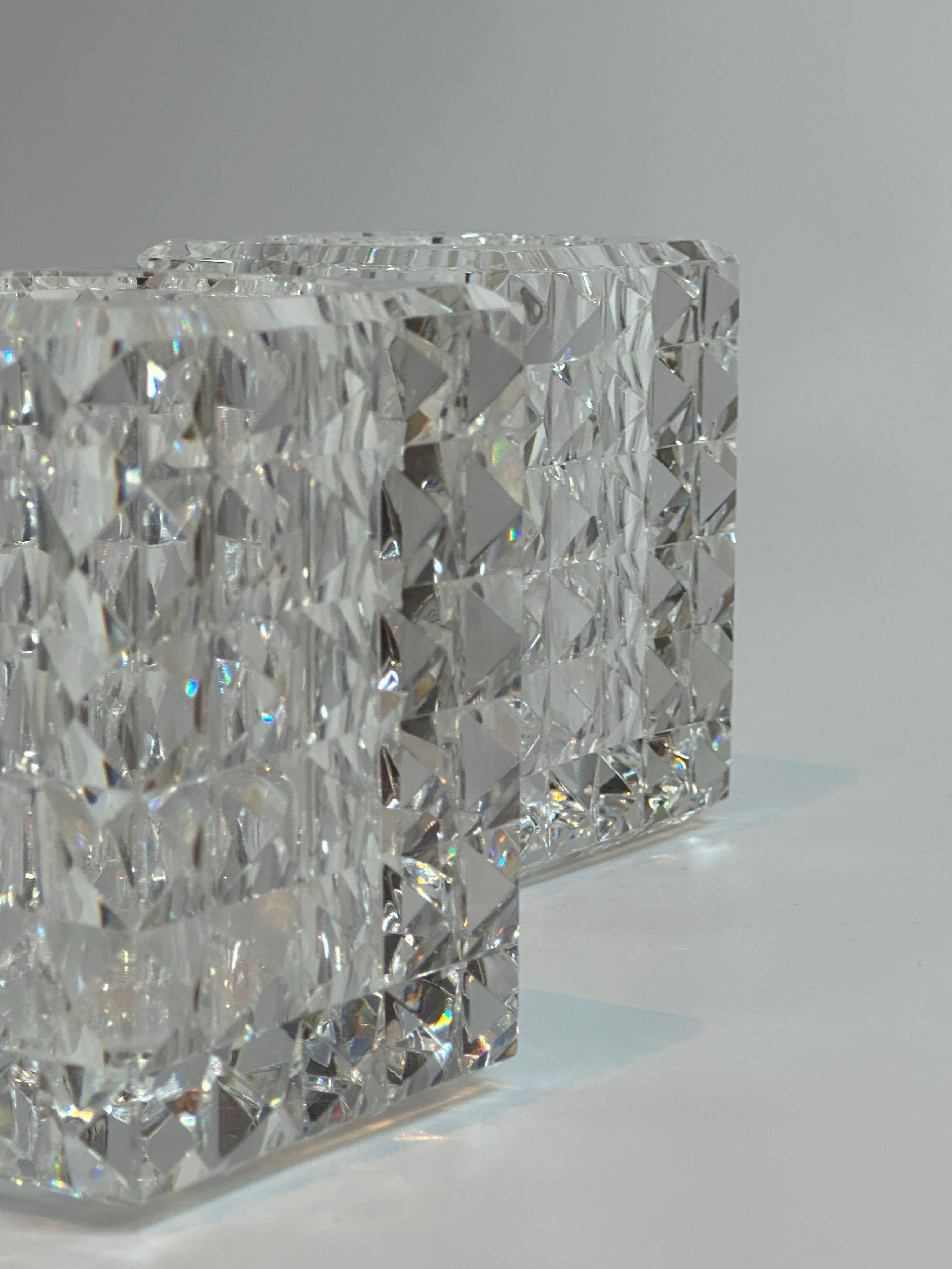 Contemporary Set of Four Veritas Faceted Optical Glass Candle Votives, Texas, 2016 For Sale