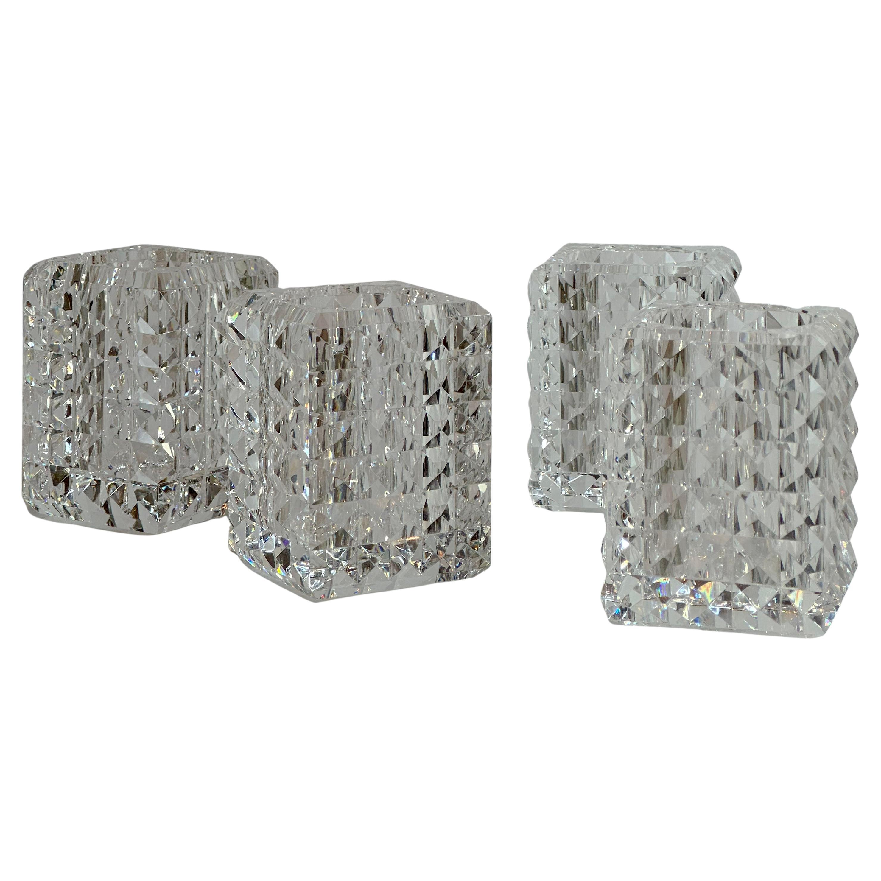 Set of Four Veritas Faceted Optical Glass Candle Votives, Texas, 2016 For Sale