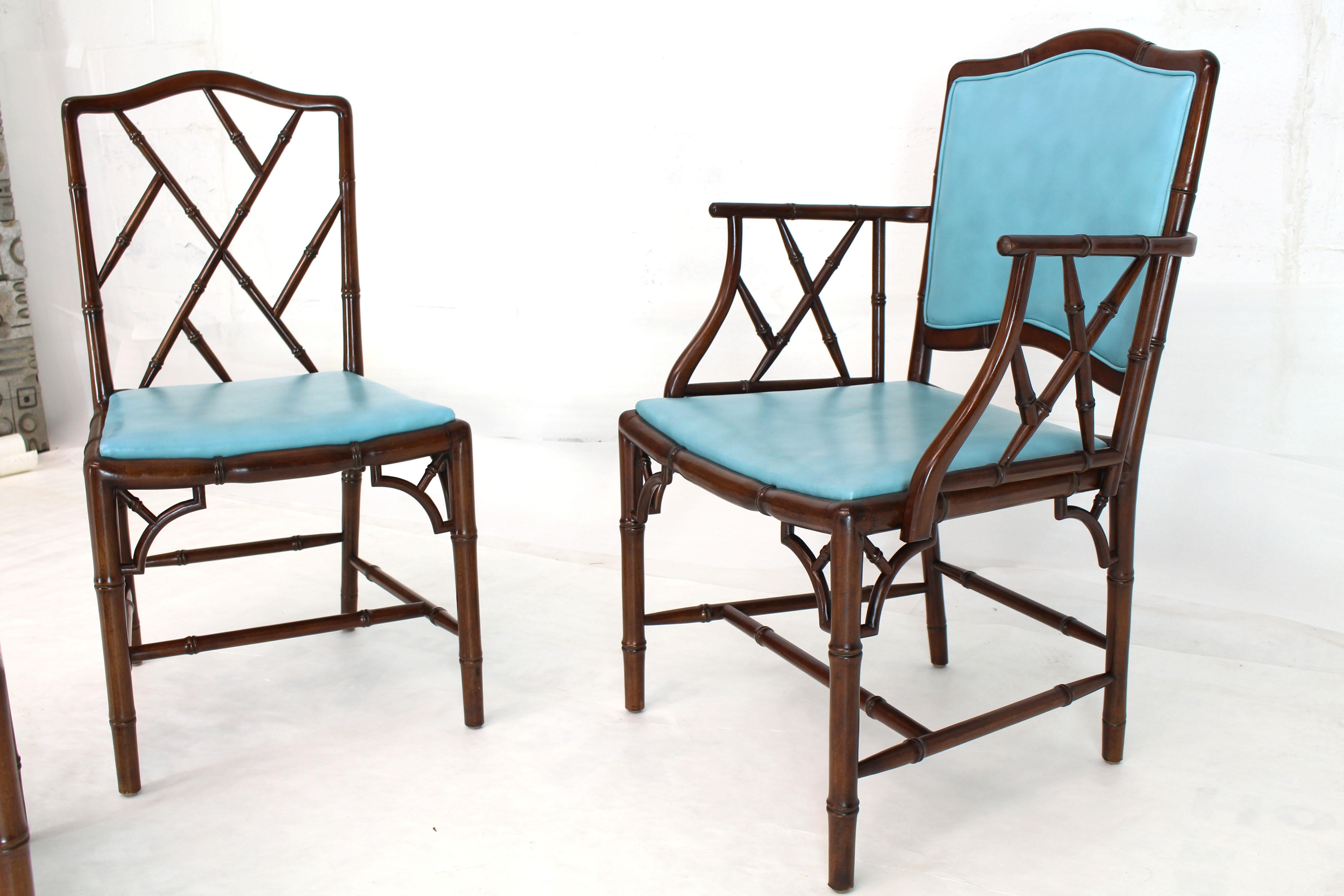 Set of Four Very Fine Faux Bamboo Mahogany Dining Side Chairs For Sale 2