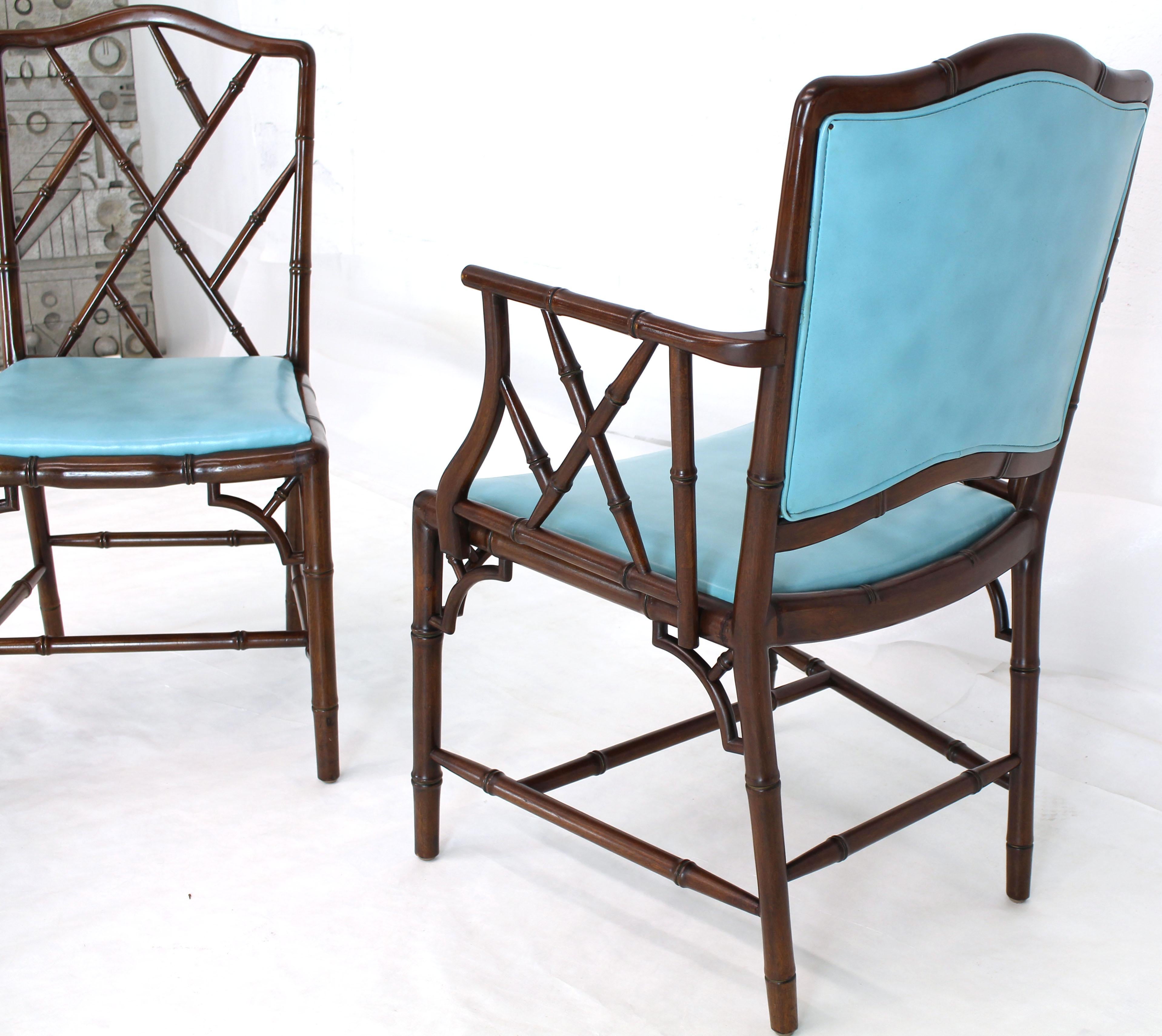 Mid-Century Modern Set of Four Very Fine Faux Bamboo Mahogany Dining Side Chairs For Sale