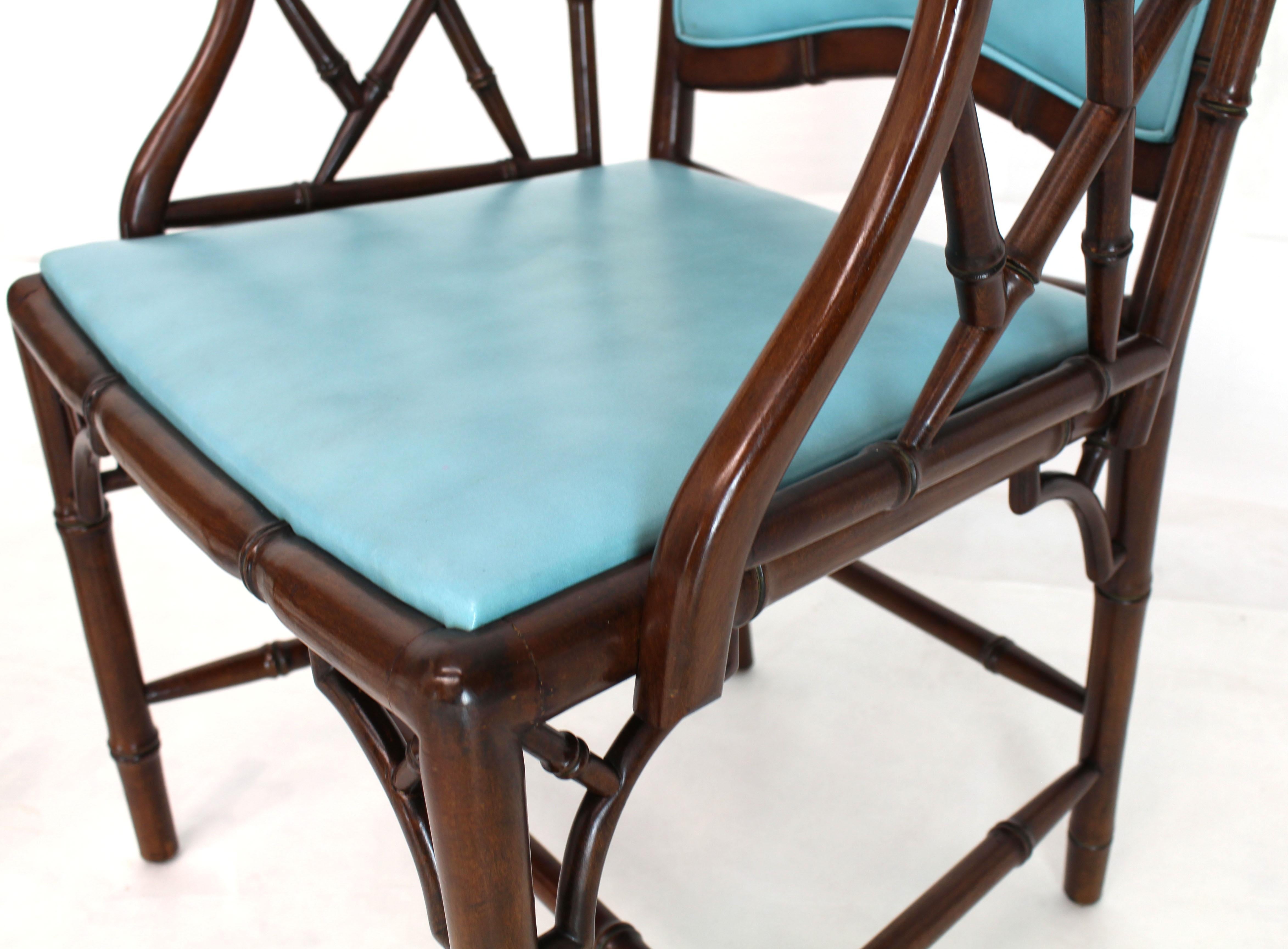 Lacquered Set of Four Very Fine Faux Bamboo Mahogany Dining Side Chairs For Sale