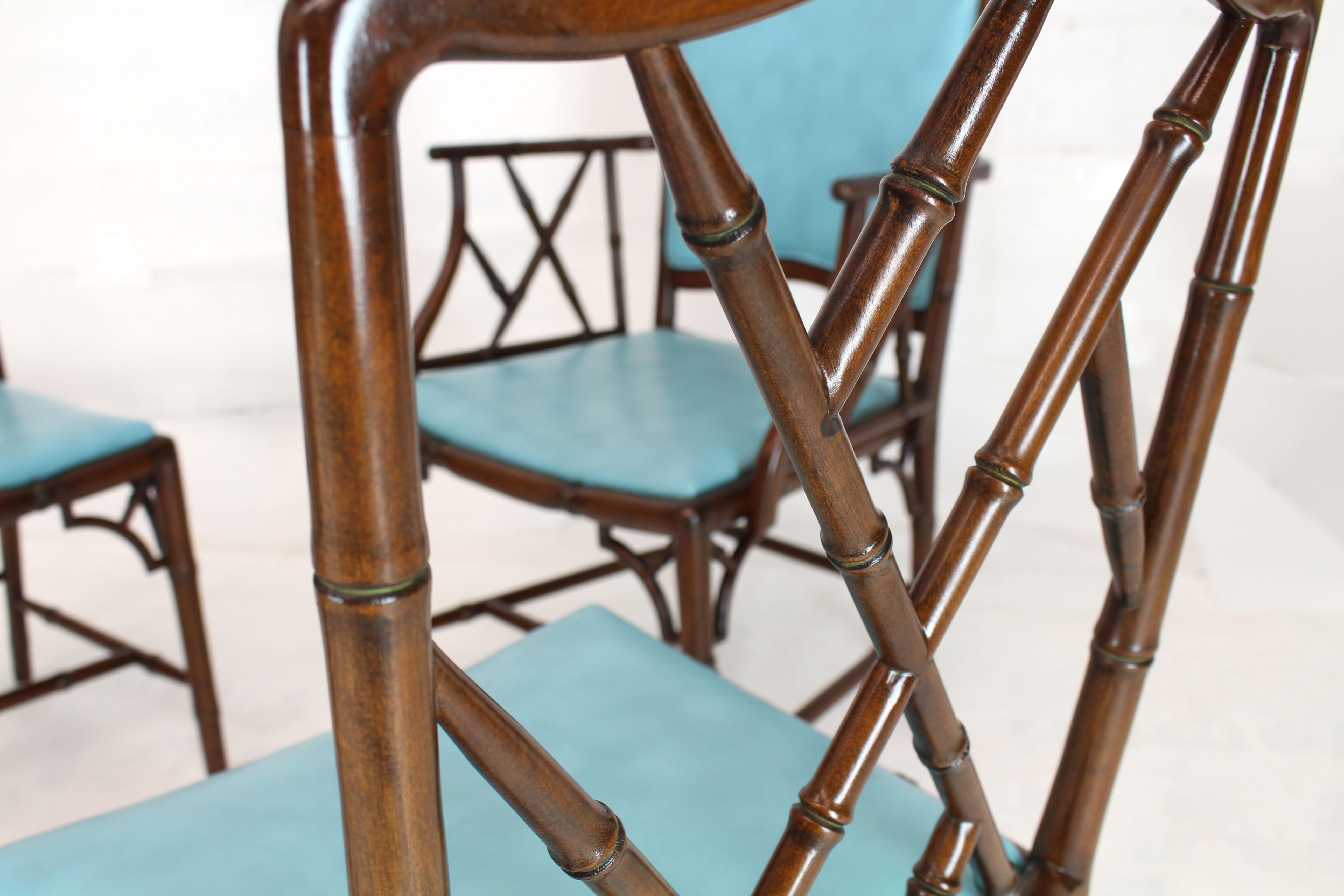 Set of Four Very Fine Faux Bamboo Mahogany Dining Side Chairs In Excellent Condition For Sale In Rockaway, NJ
