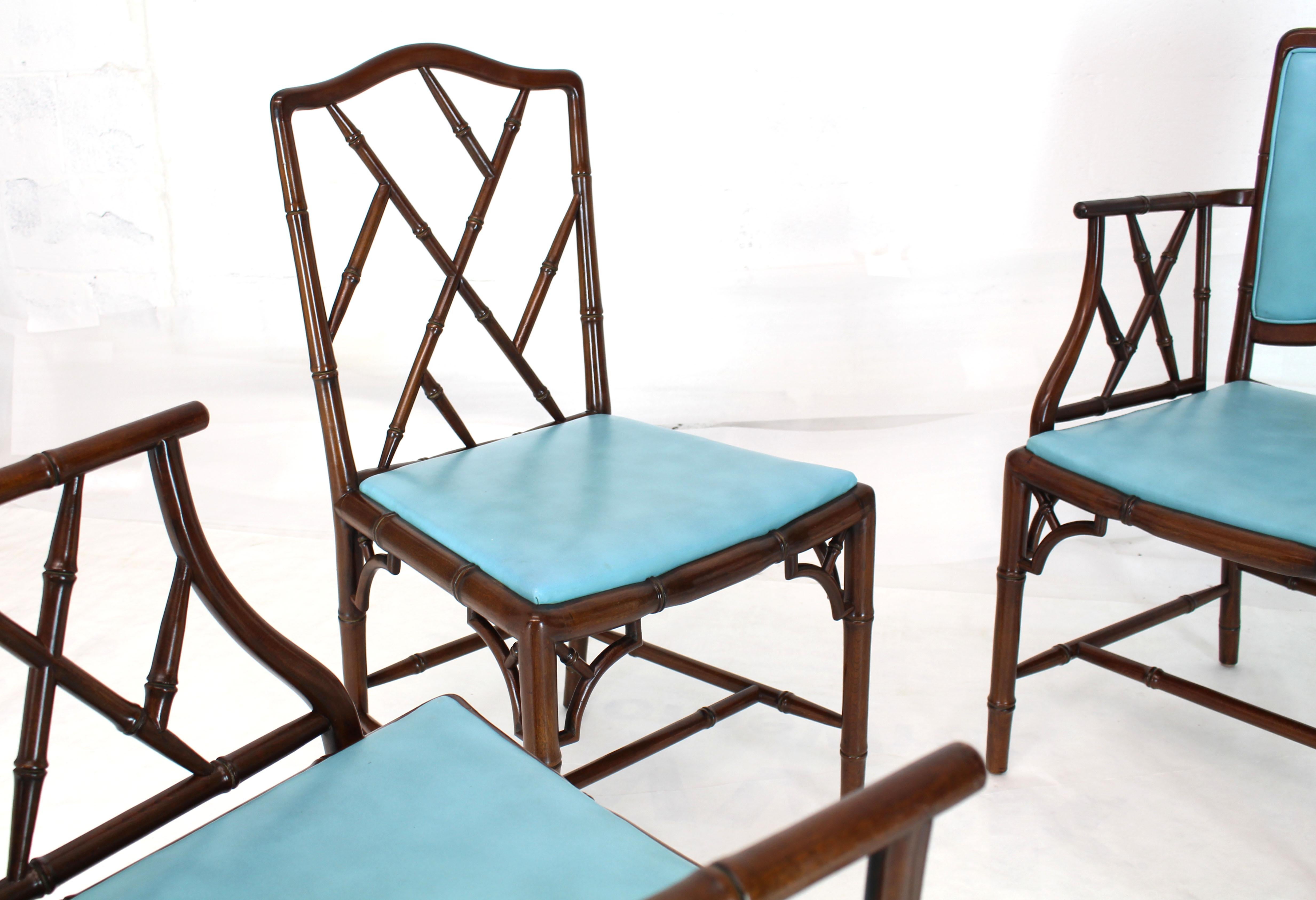 Set of Four Very Fine Faux Bamboo Mahogany Dining Side Chairs For Sale 1