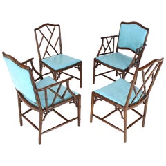 Used Set of Four Very Fine Faux Bamboo Mahogany Dining Side Chairs