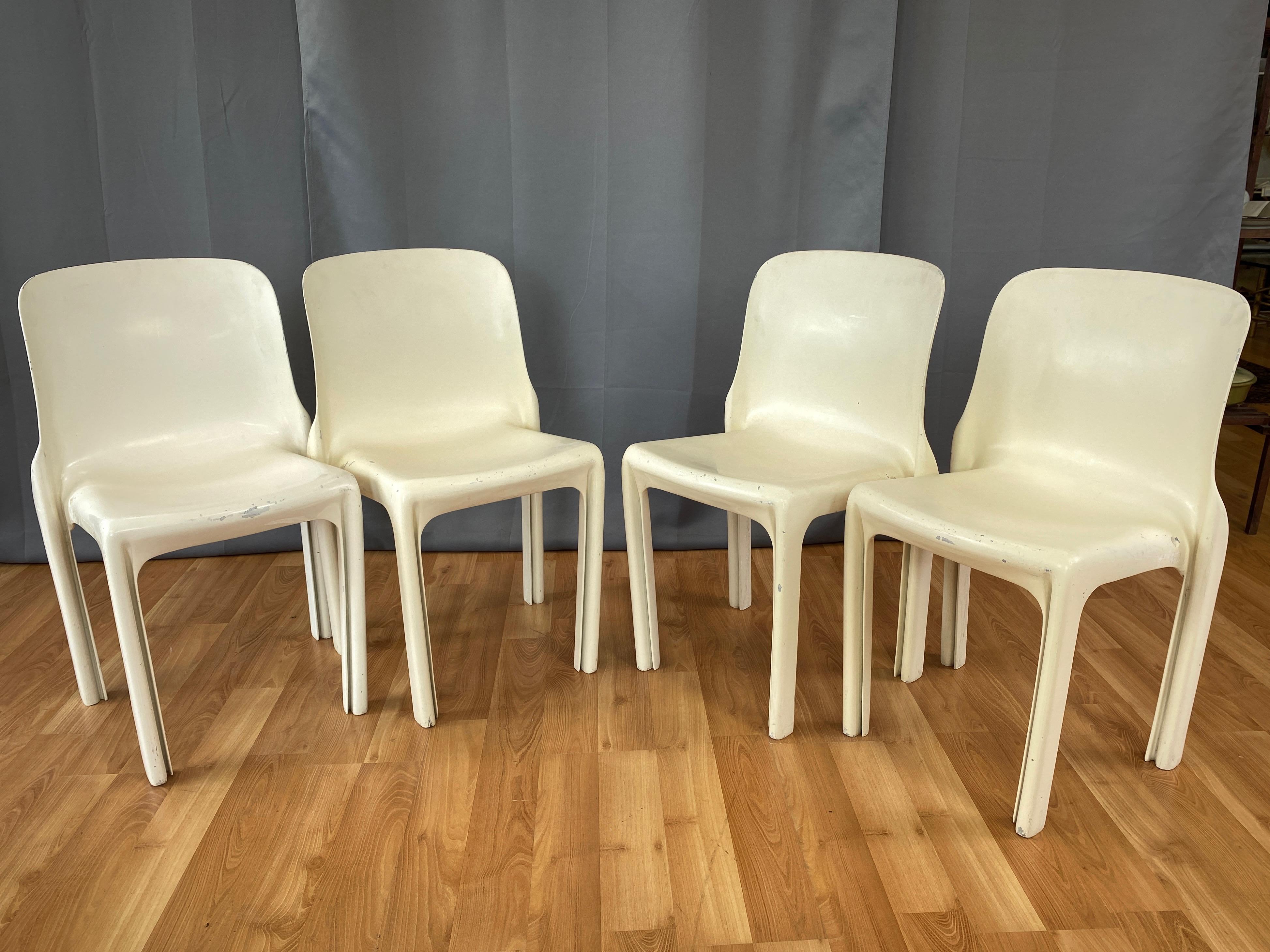 Set of Four Vico Magistretti for Artemide Early White Selene Chairs, 1968 2