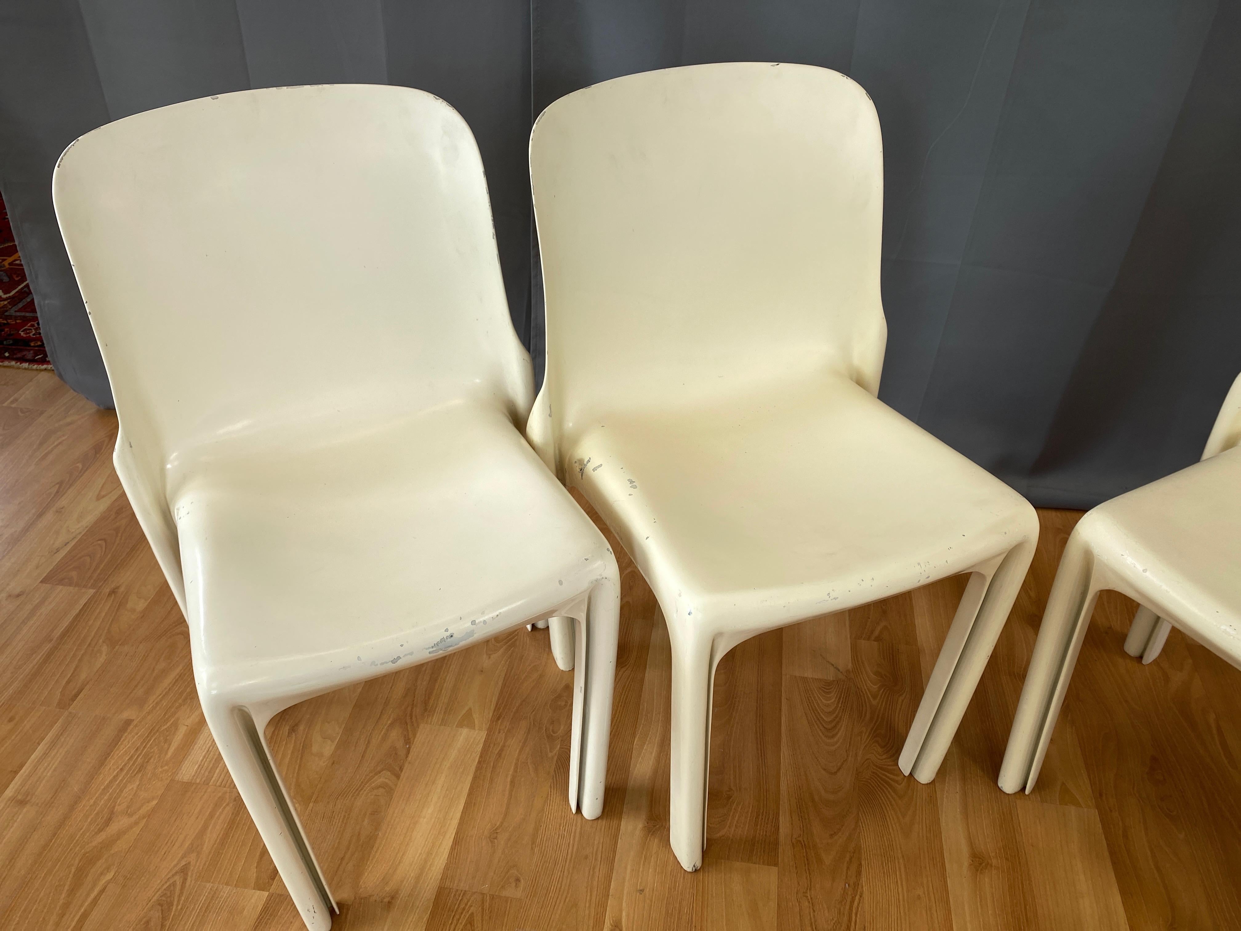 Set of Four Vico Magistretti for Artemide Early White Selene Chairs, 1968 3