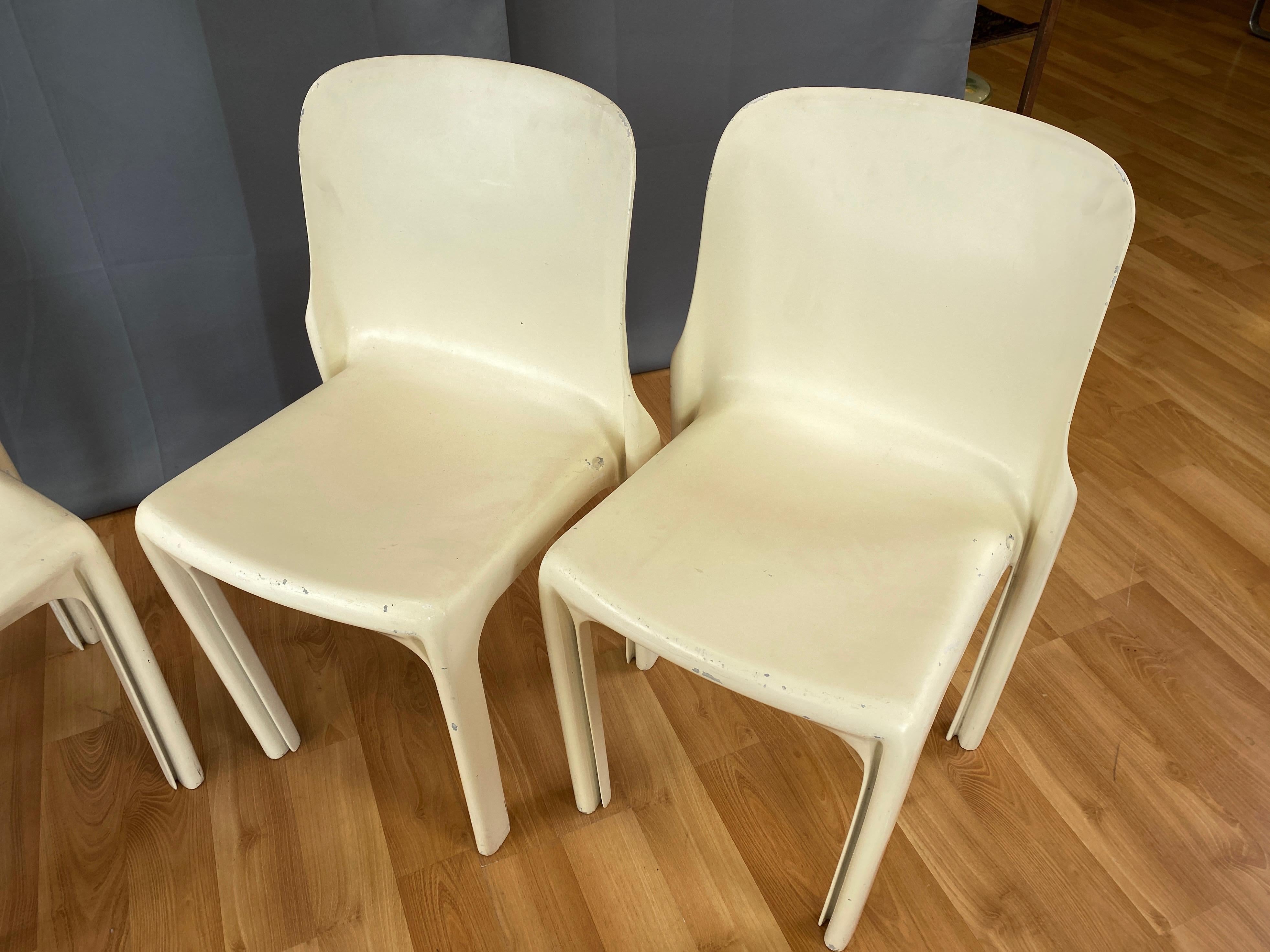 Set of Four Vico Magistretti for Artemide Early White Selene Chairs, 1968 4