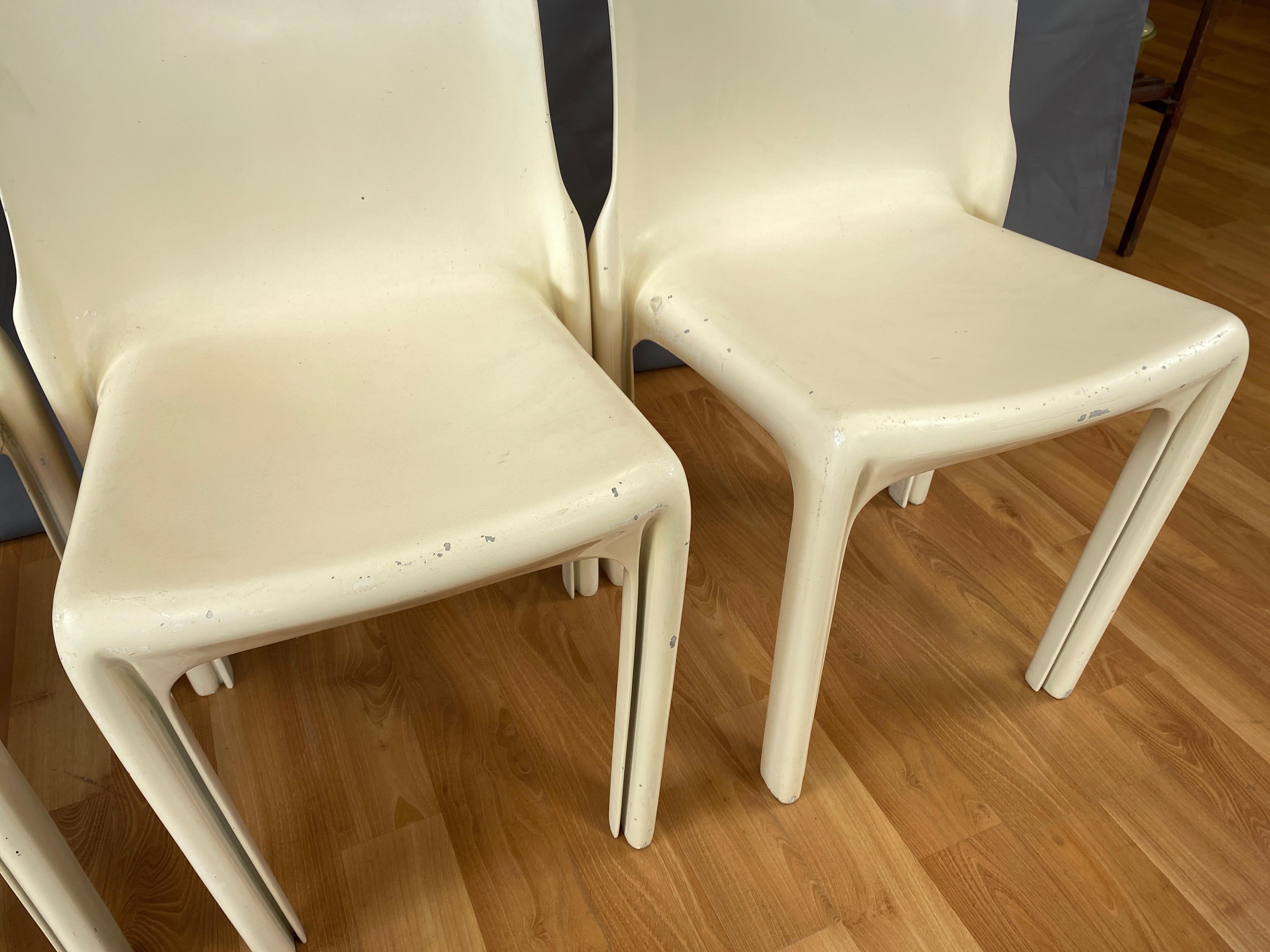 Set of Four Vico Magistretti for Artemide Early White Selene Chairs, 1968 6