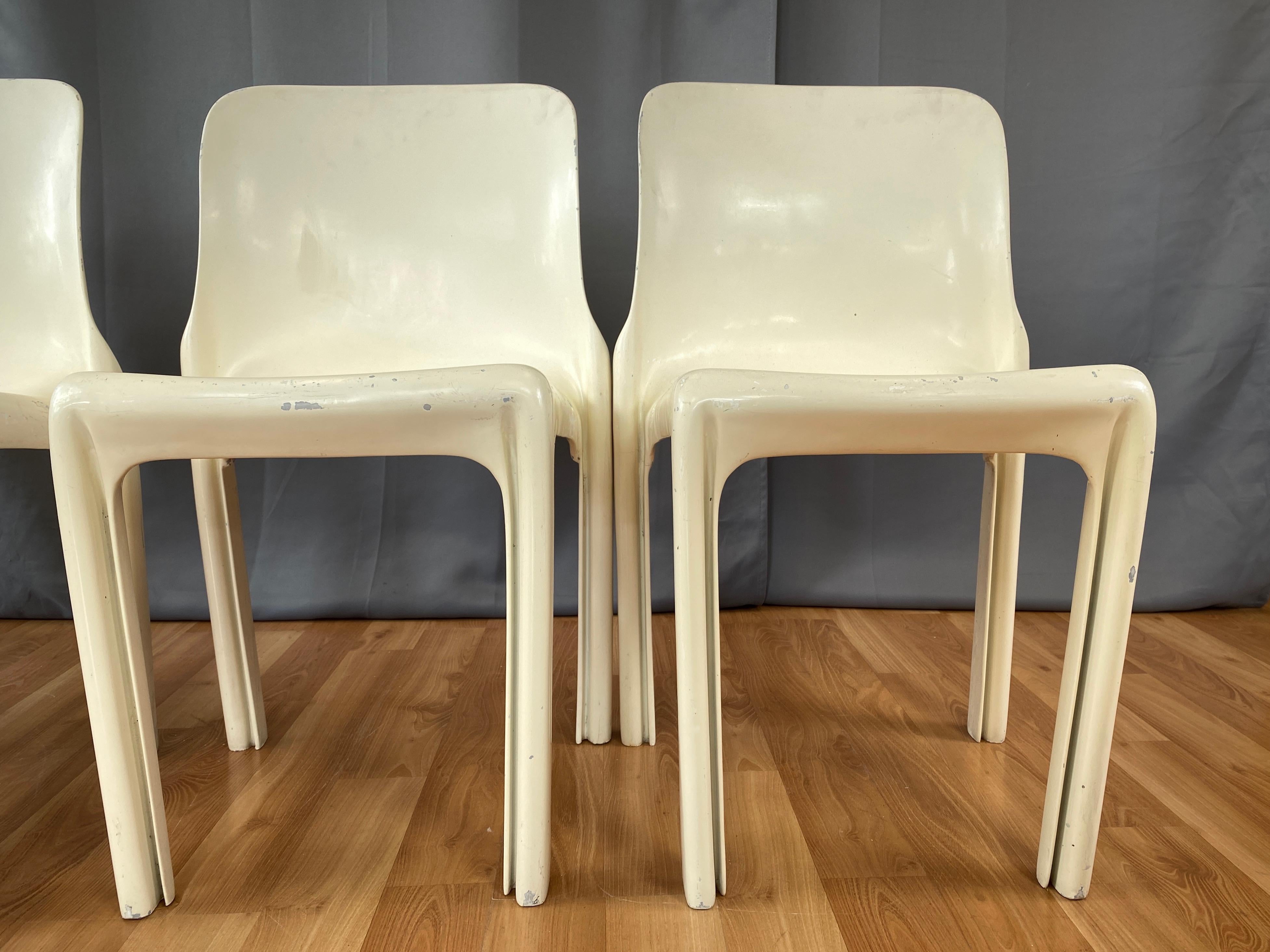 Mid-Century Modern Set of Four Vico Magistretti for Artemide Early White Selene Chairs, 1968